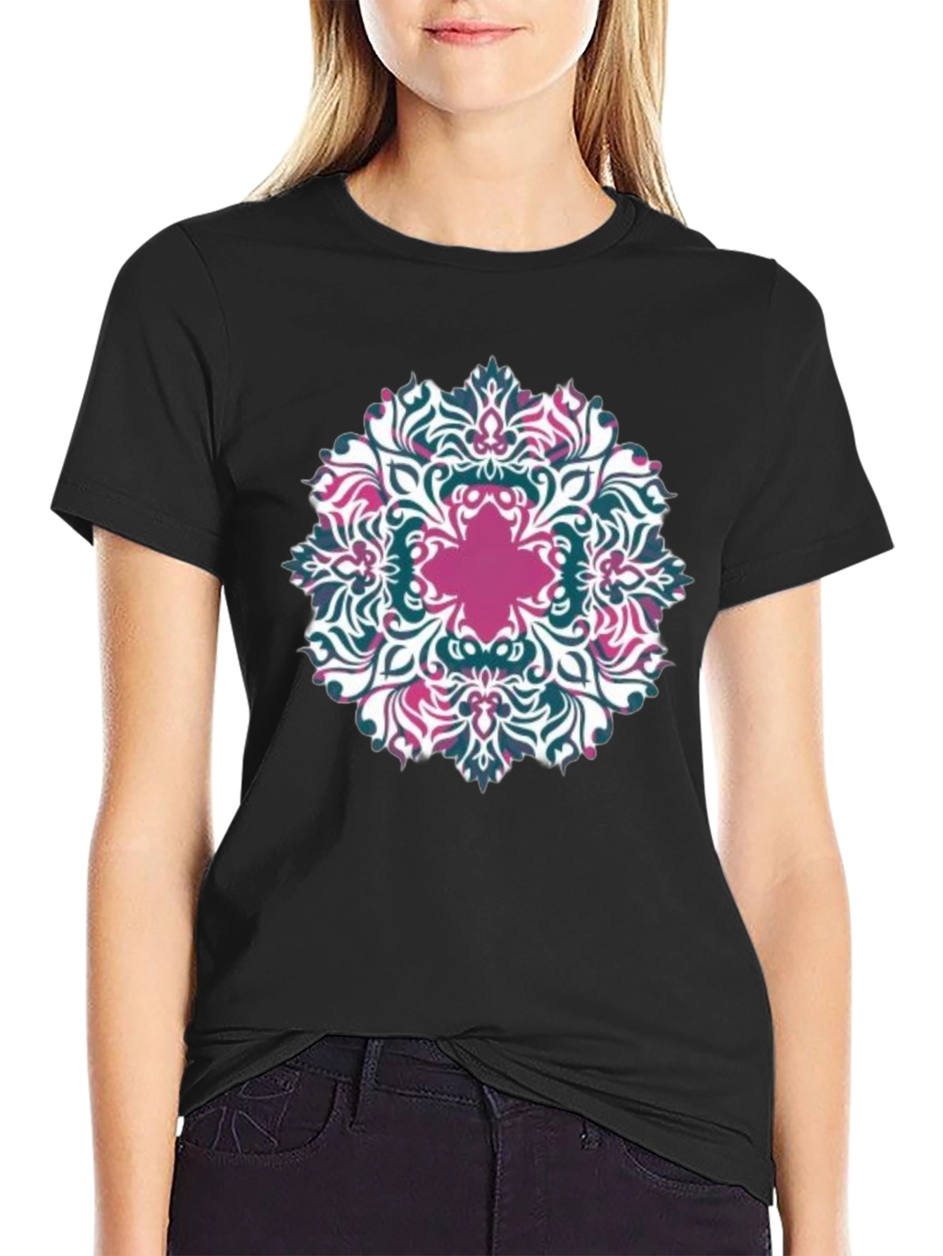 Floral Mandala Graphic Tee - Black