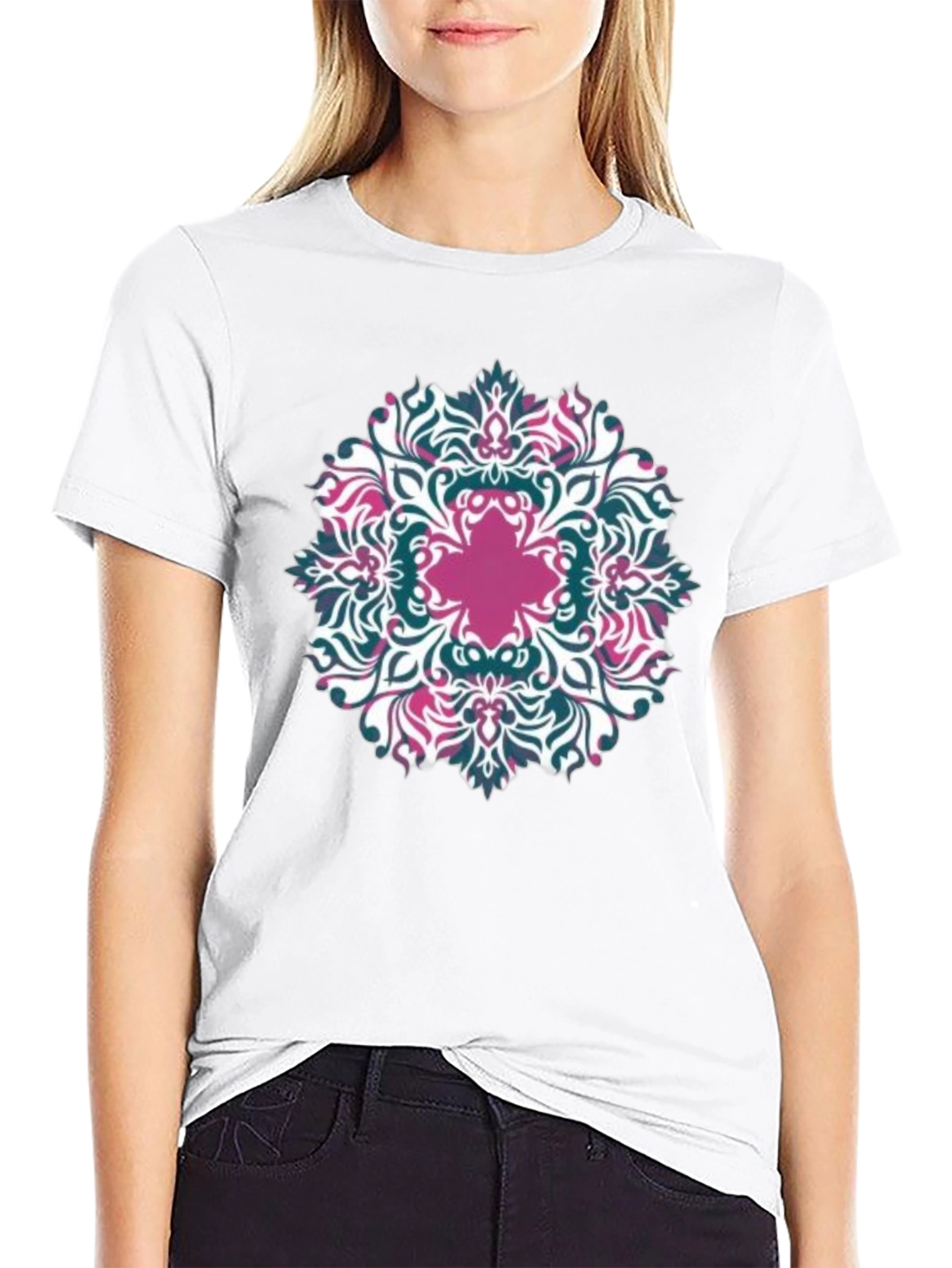 Floral Mandala Graphic Tee - Black