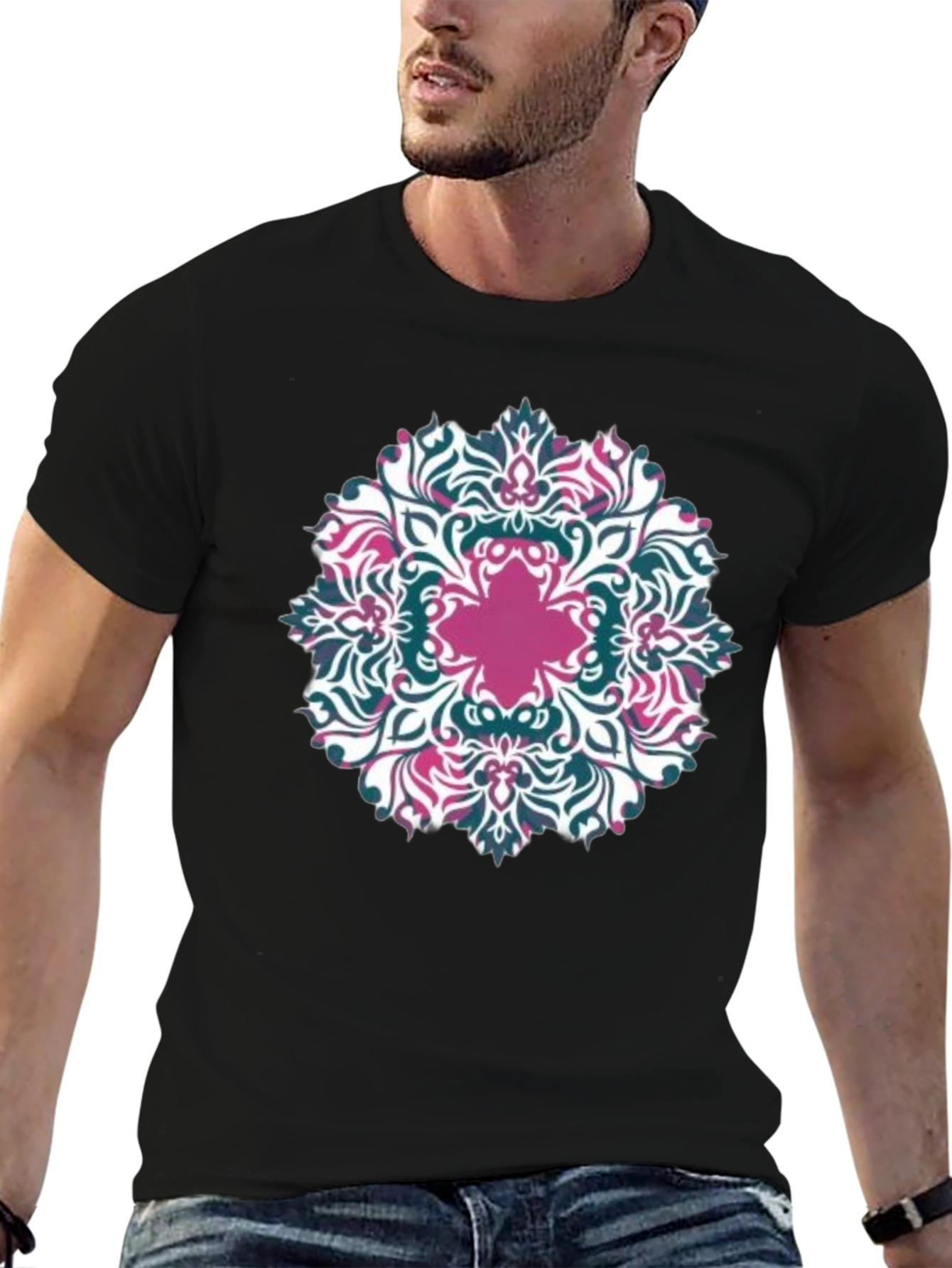 Floral Mandala Graphic Tee - Black
