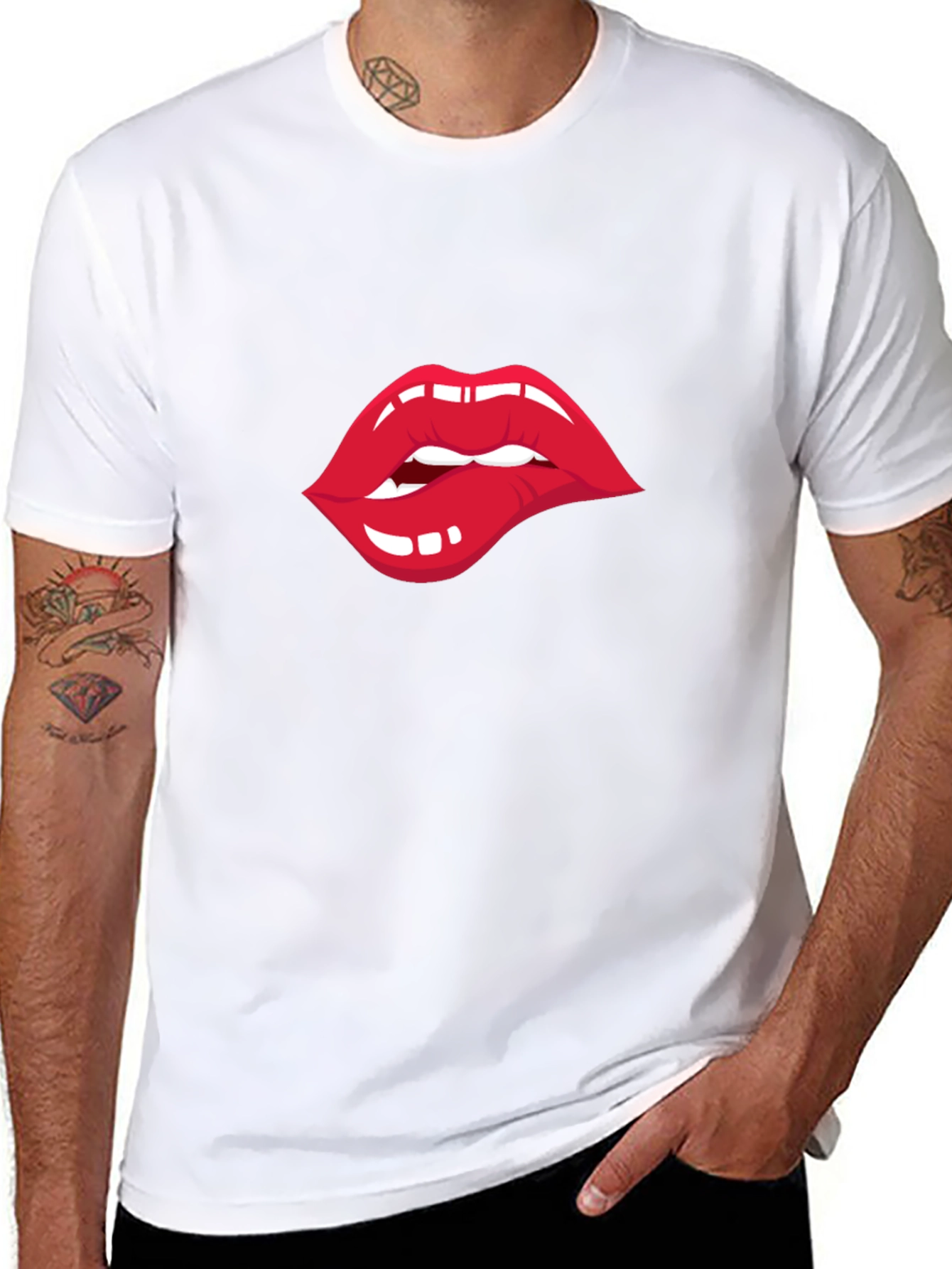 Biting Lips Graphic T-Shirt - Unisex Crew Neck Tee
