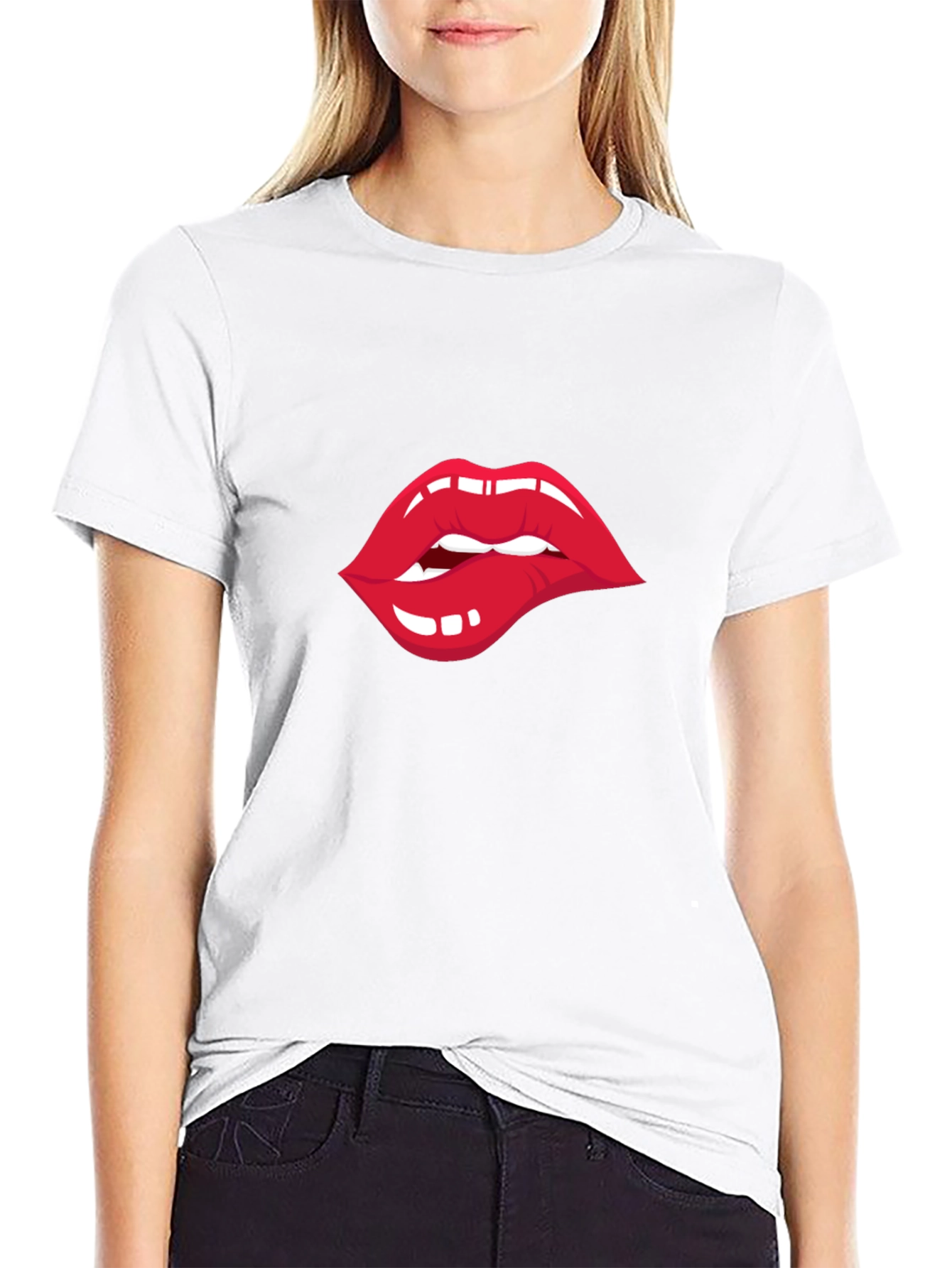Biting Lips Graphic T-Shirt - Unisex Crew Neck Tee