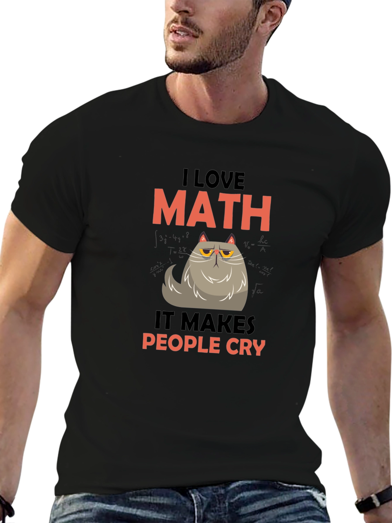 I Love Math Funny Cat Graphic T-Shirt