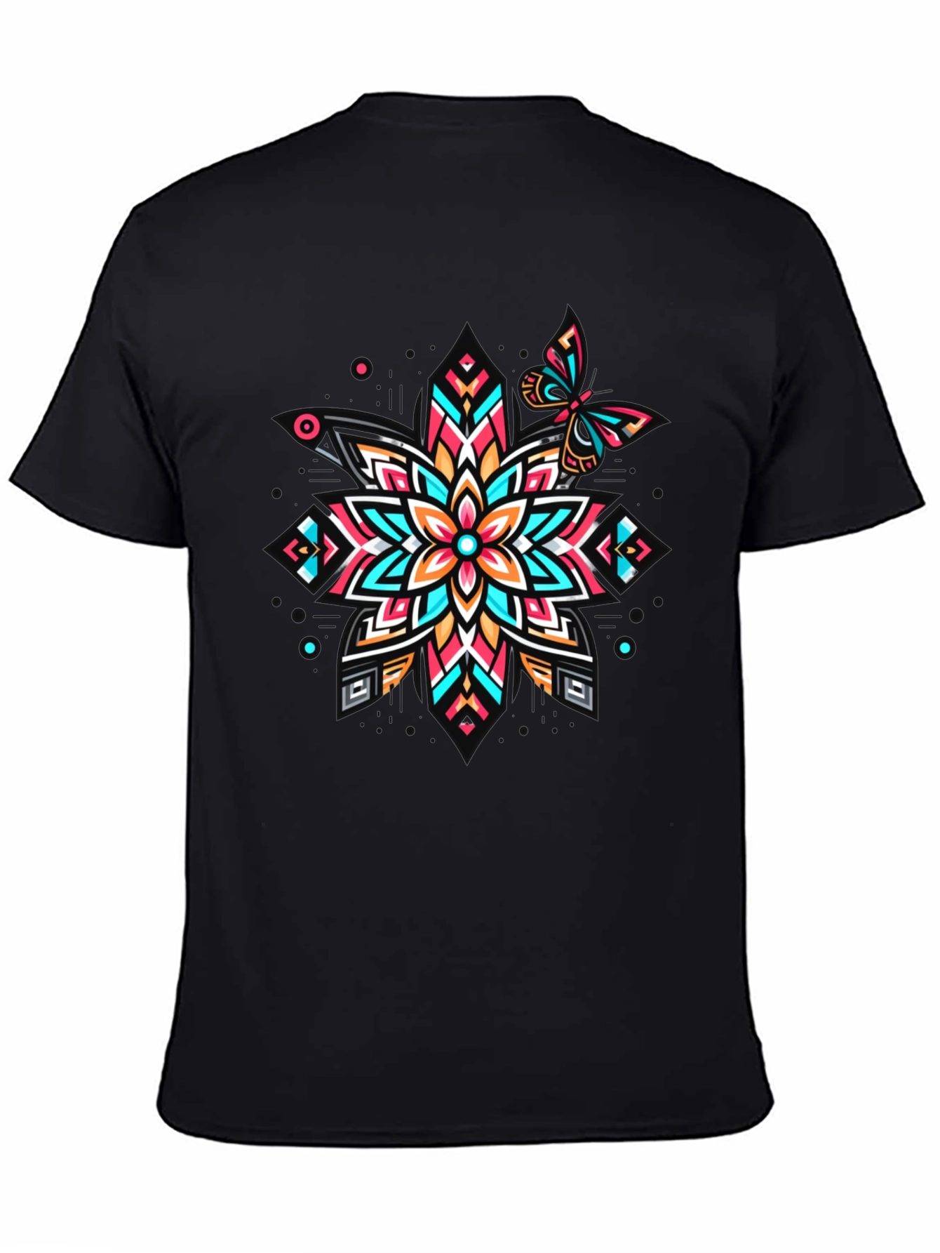 Geometric Floral Butterfly Graphic Tee - Unique Design