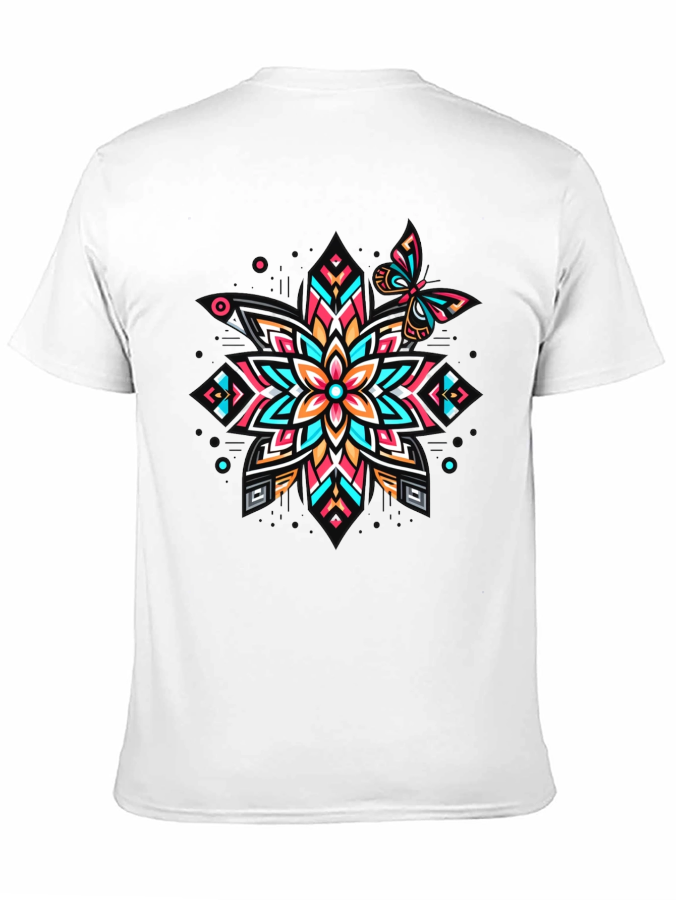 Geometric Floral Butterfly Graphic Tee - Unique Design