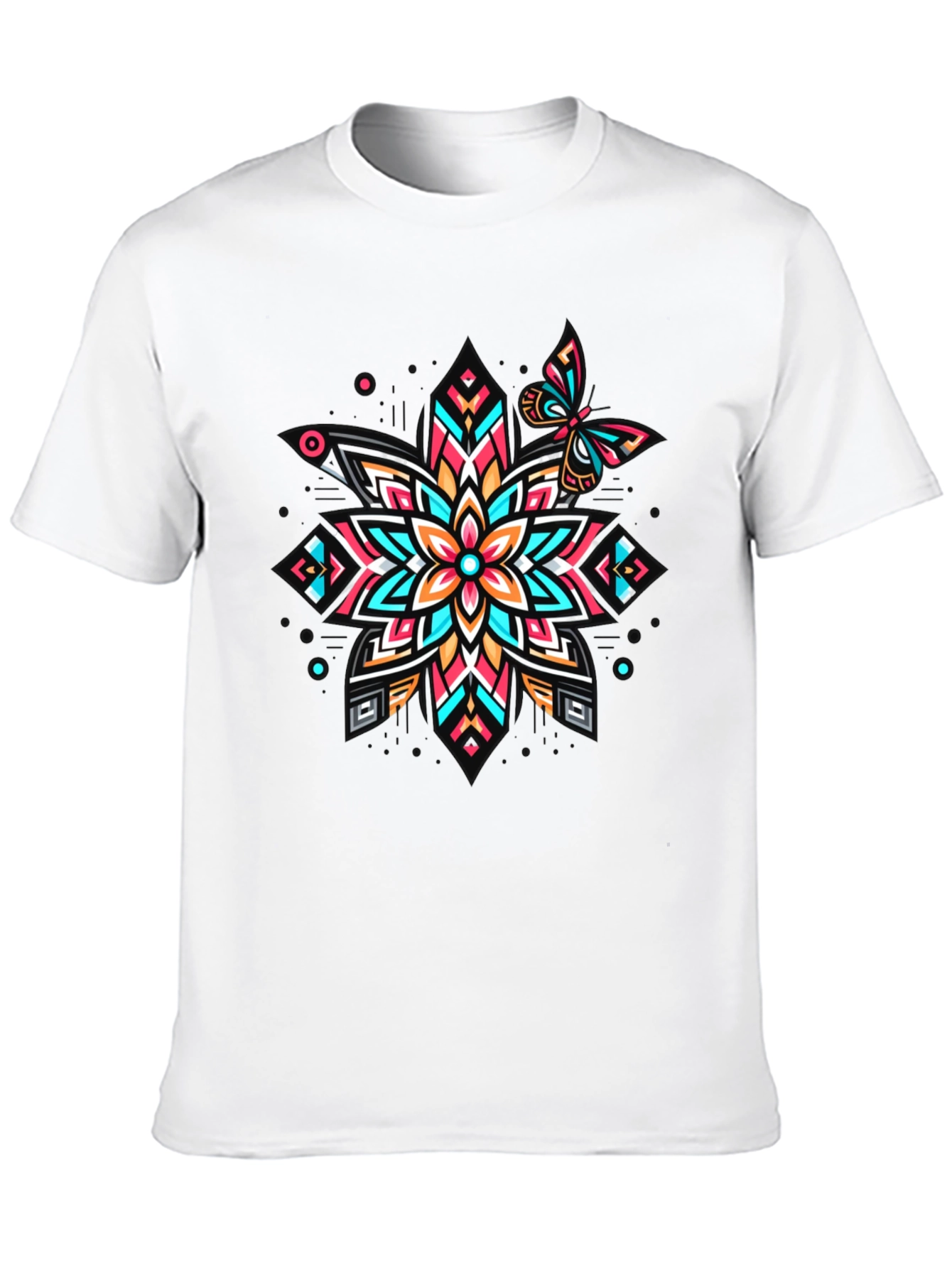 Geometric Floral Butterfly Graphic Tee - Unique Design