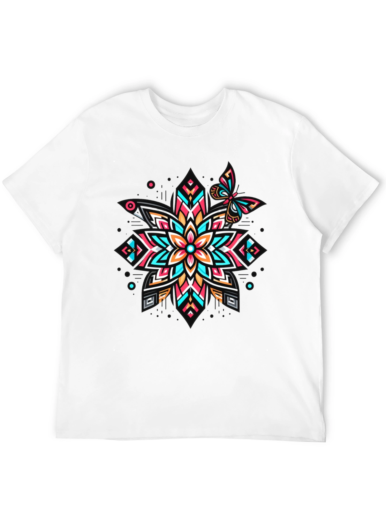 Geometric Floral Butterfly Graphic Tee - Unique Design