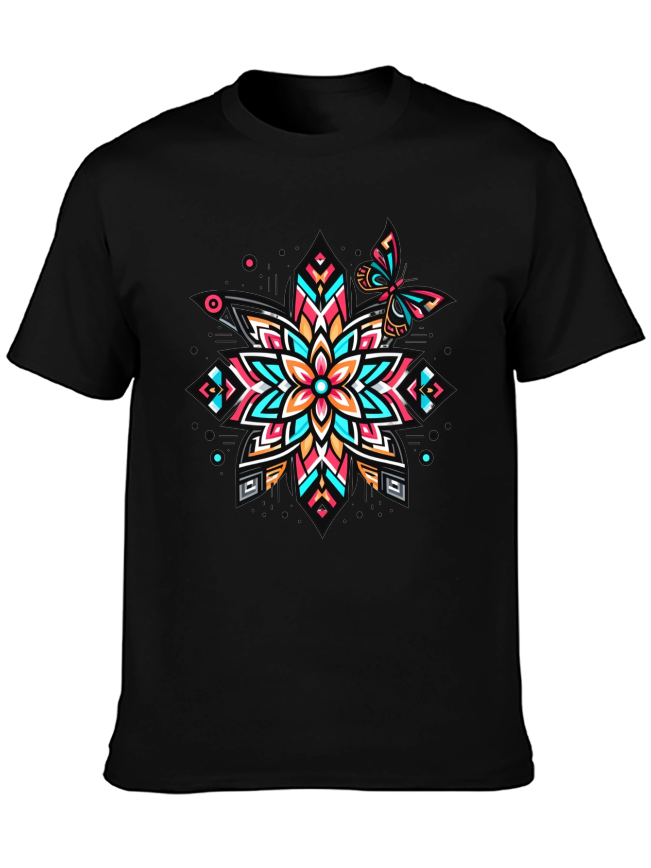 Geometric Floral Butterfly Graphic Tee - Unique Design