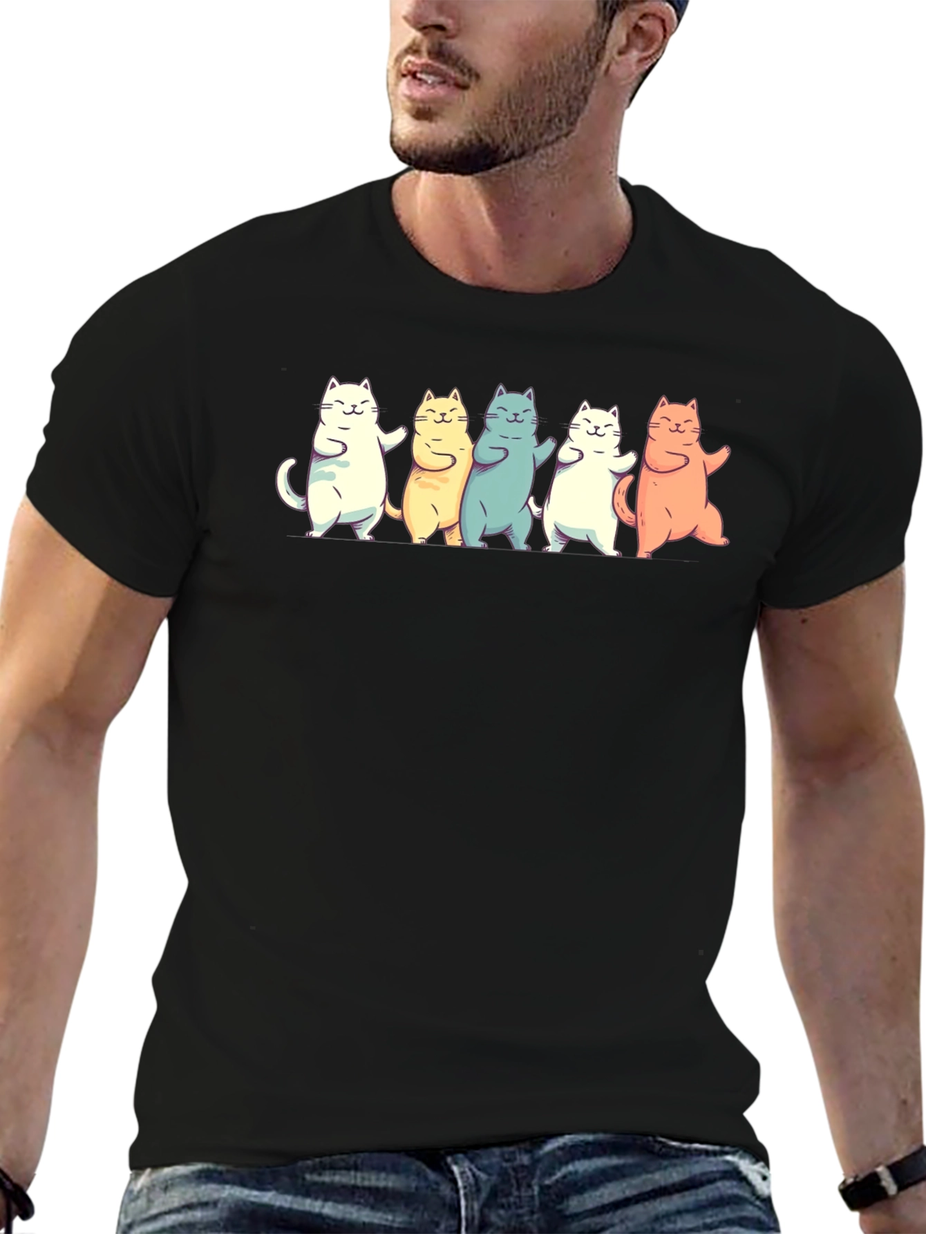 Dancing Cats Graphic T-Shirt - Black