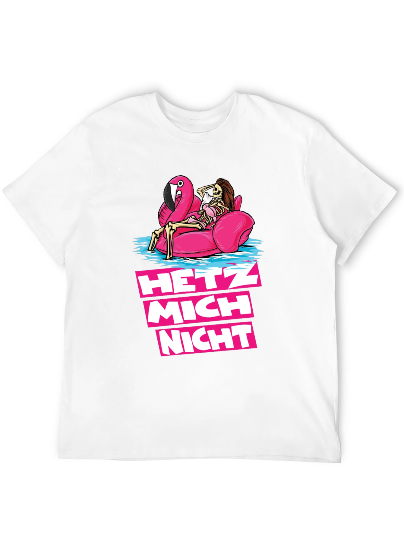 Hetz Mich Nicht Skeleton Flamingo T-Shirt
