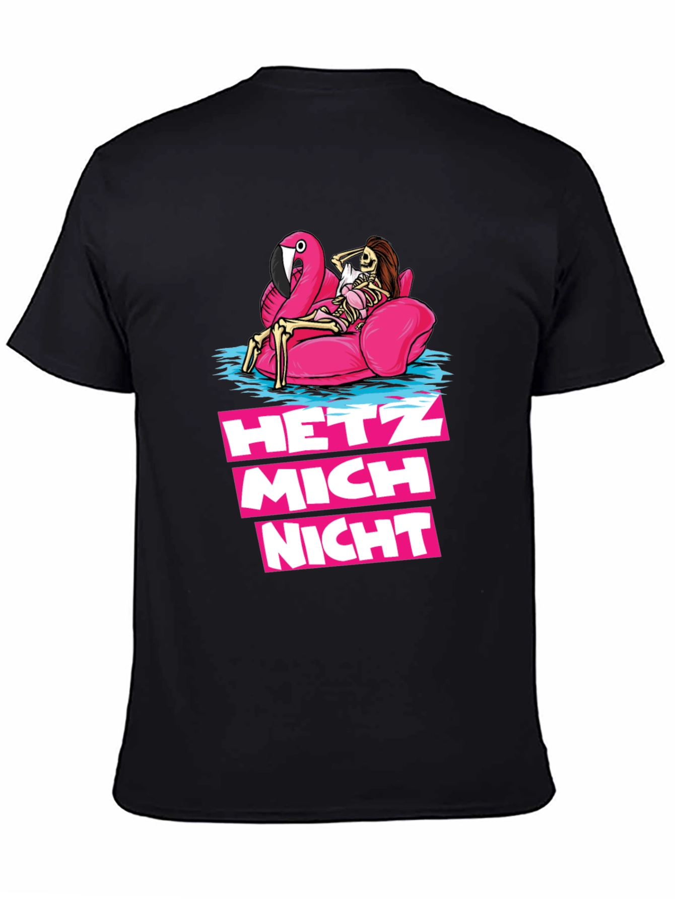 Hetz Mich Nicht Skeleton Flamingo T-Shirt