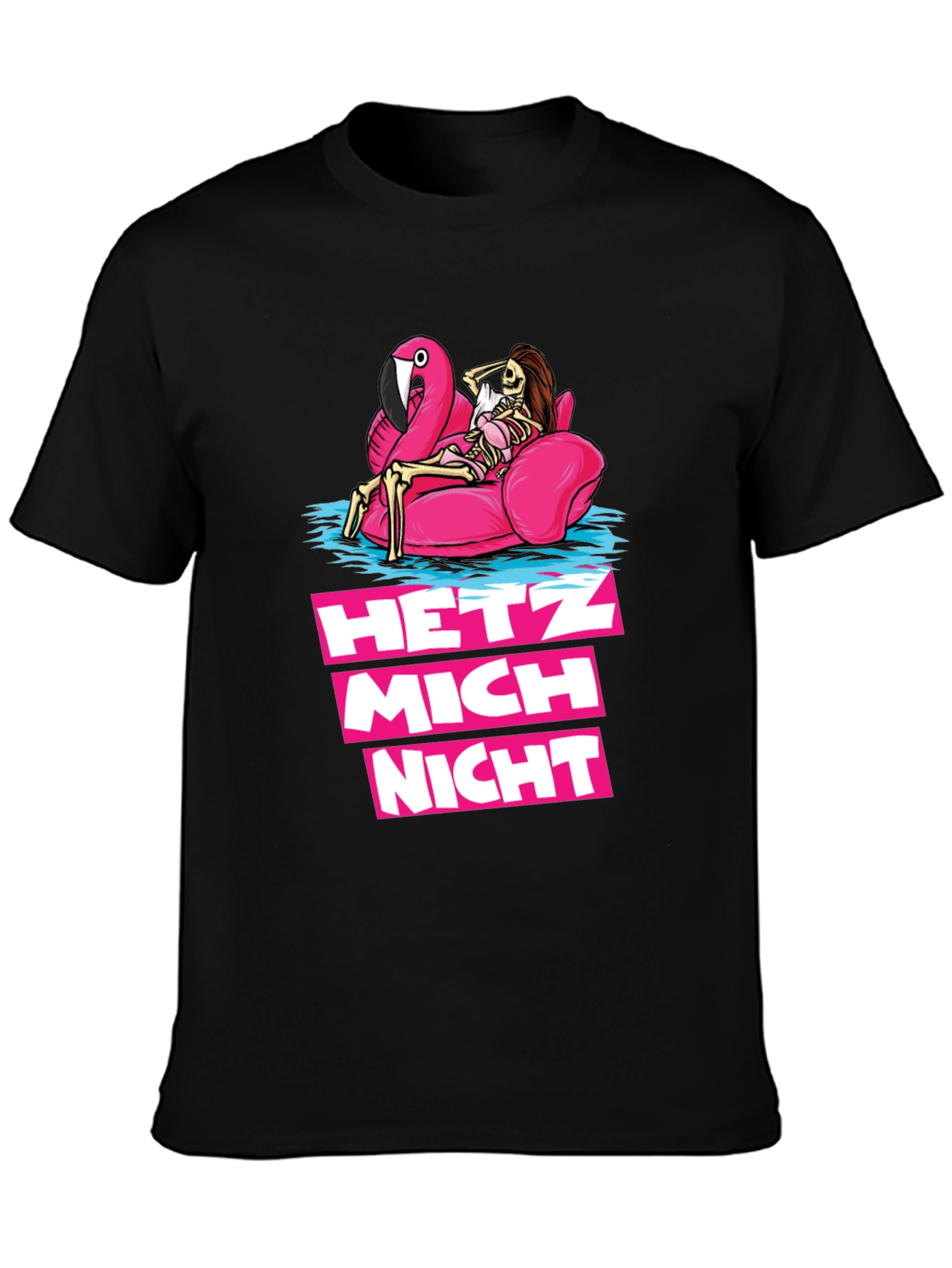 Hetz Mich Nicht Skeleton Flamingo T-Shirt