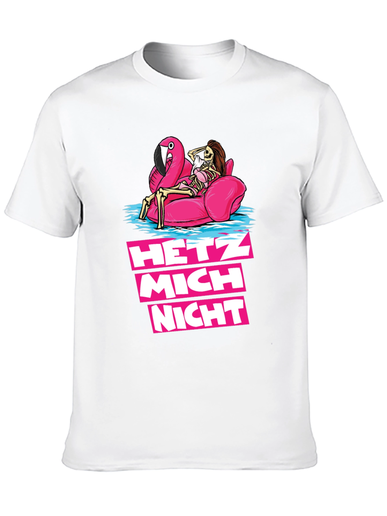 Hetz Mich Nicht Skeleton Flamingo T-Shirt