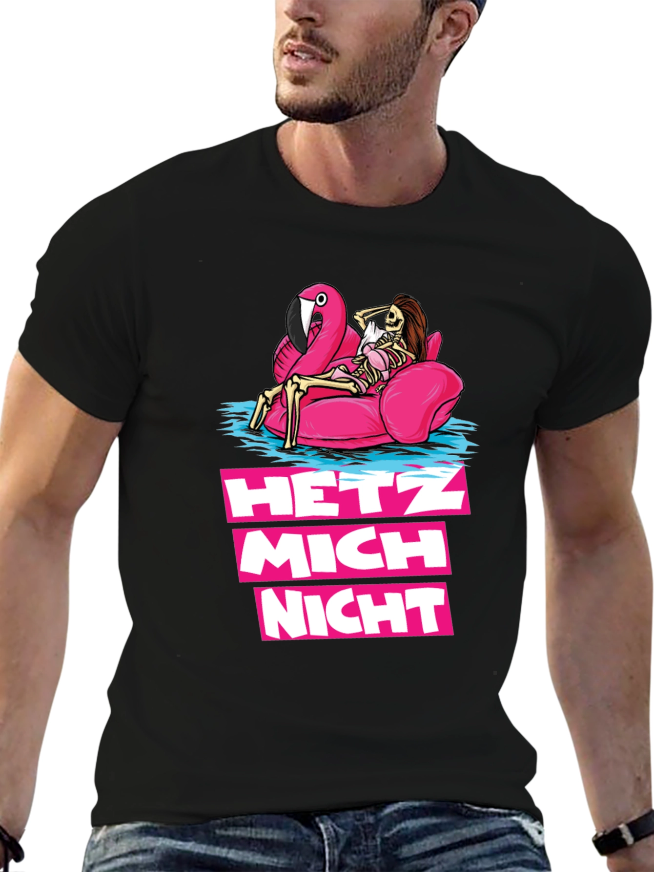 Hetz Mich Nicht Skeleton Flamingo T-Shirt