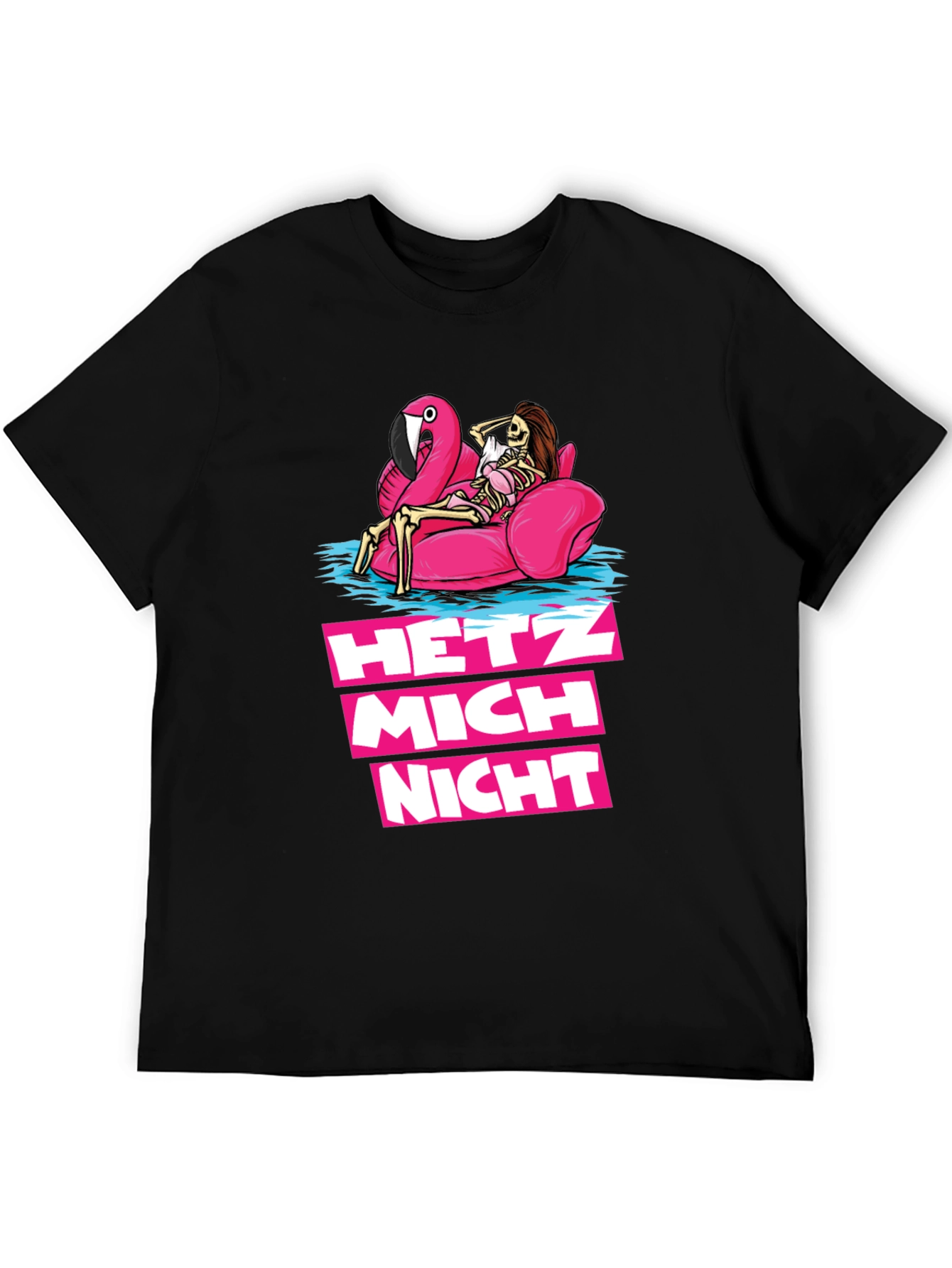 Hetz Mich Nicht Skeleton Flamingo T-Shirt