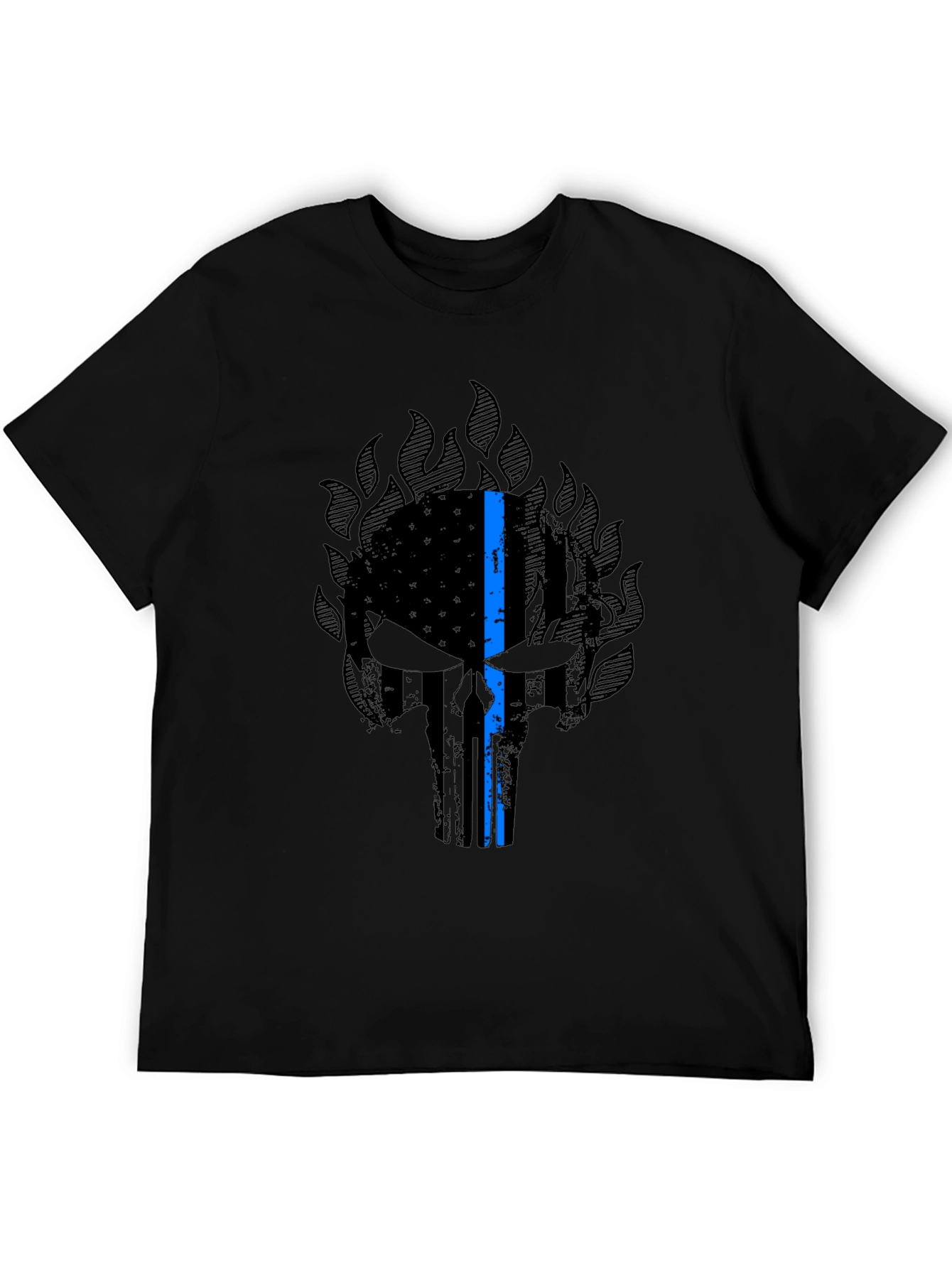 Punisher Skull Thin Blue Line Graphic T-Shirt