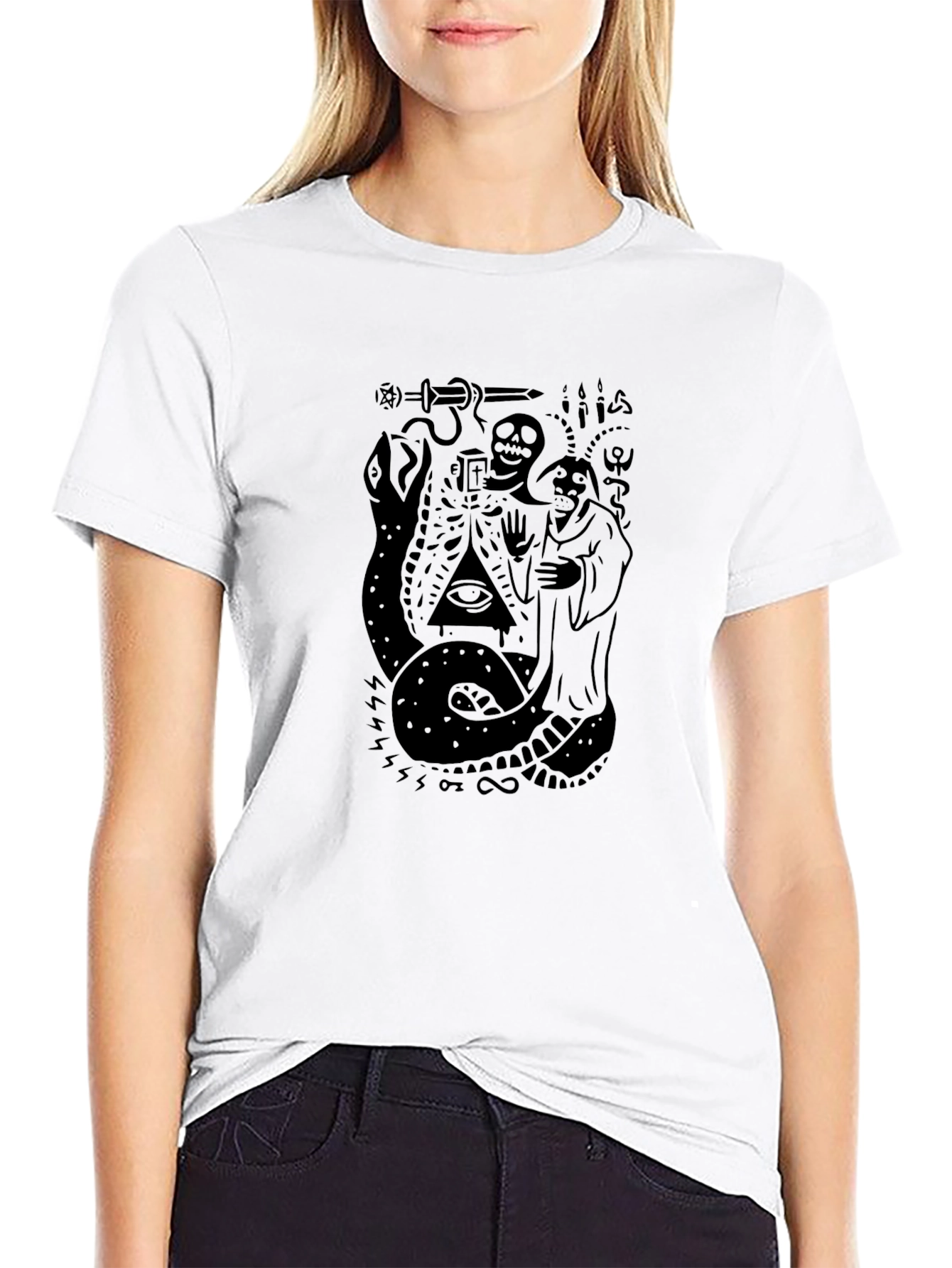 Occult Snake & Skull Graphic Black T-Shirt