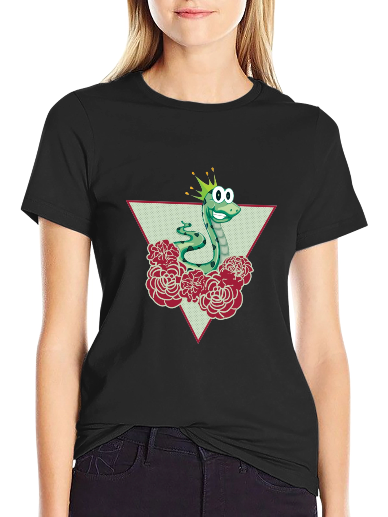 Funny Snake Prince Graphic Tee - Black