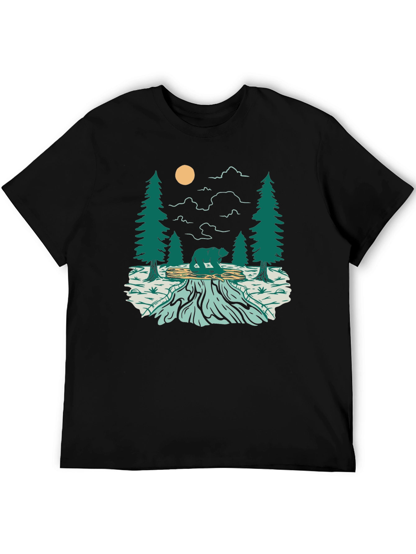 Nature Bear Graphic Tee - Black Cotton Blend