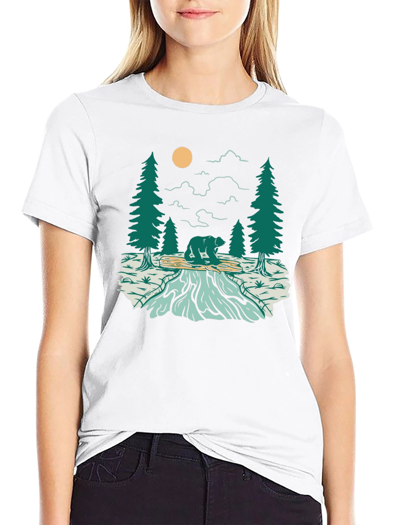 Nature Bear Graphic Tee - Black Cotton Blend