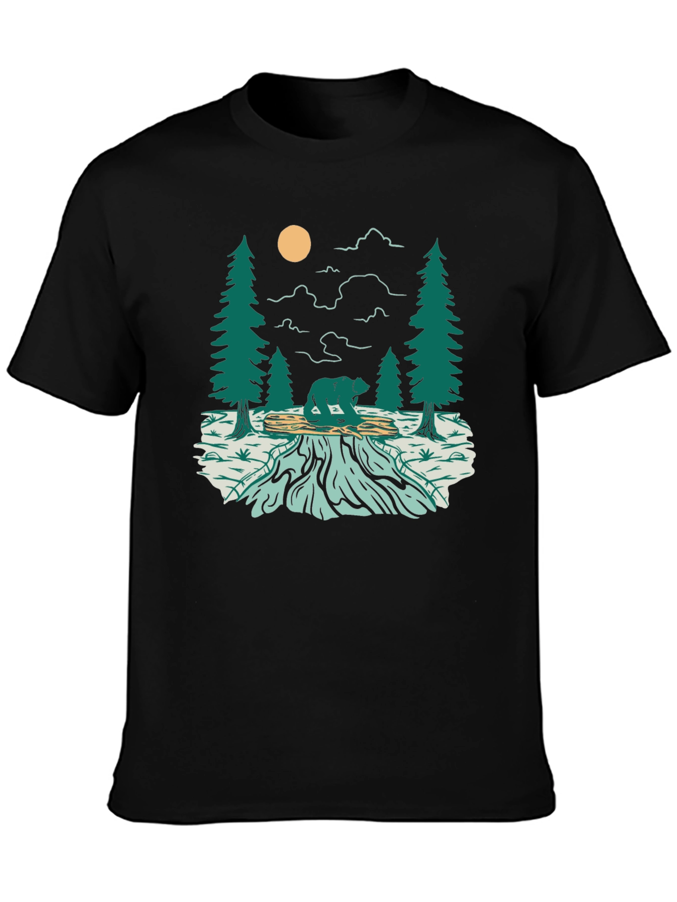 Nature Bear Graphic Tee - Black Cotton Blend