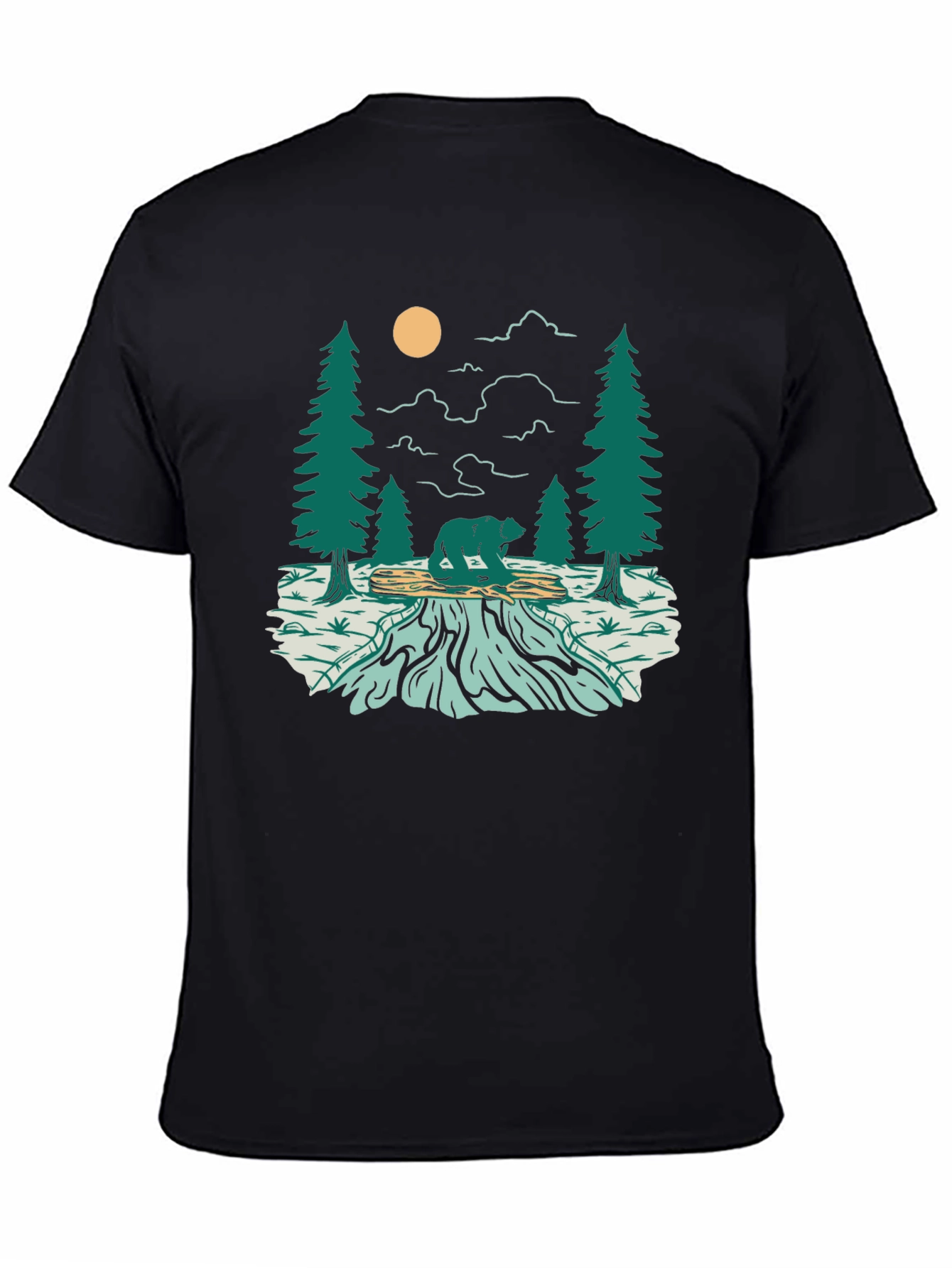 Nature Bear Graphic Tee - Black Cotton Blend