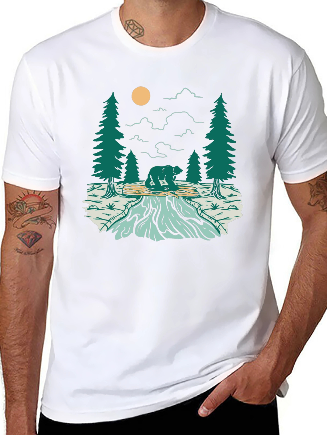Nature Bear Graphic Tee - Black Cotton Blend
