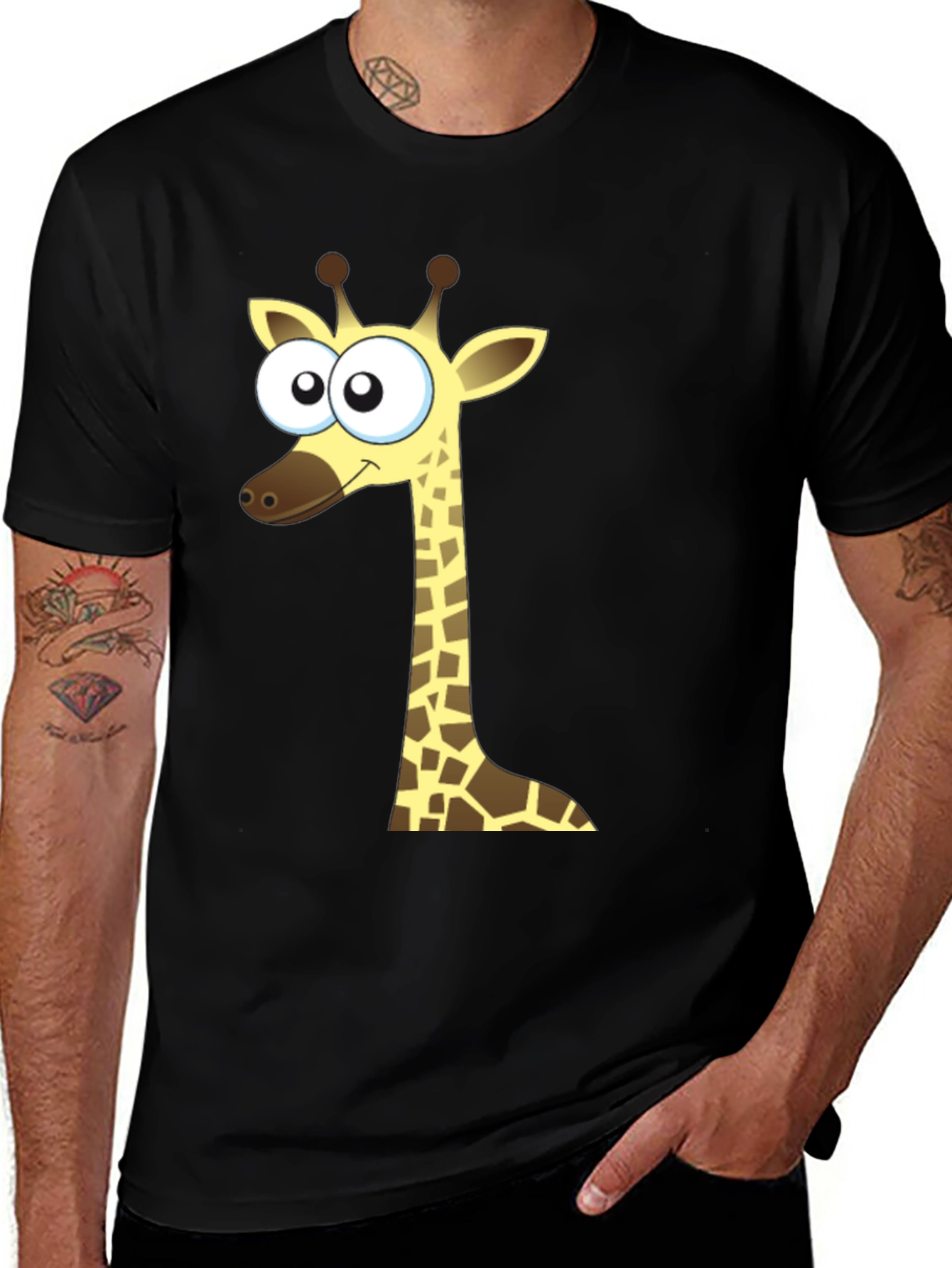 Cartoon Giraffe Black T-Shirt