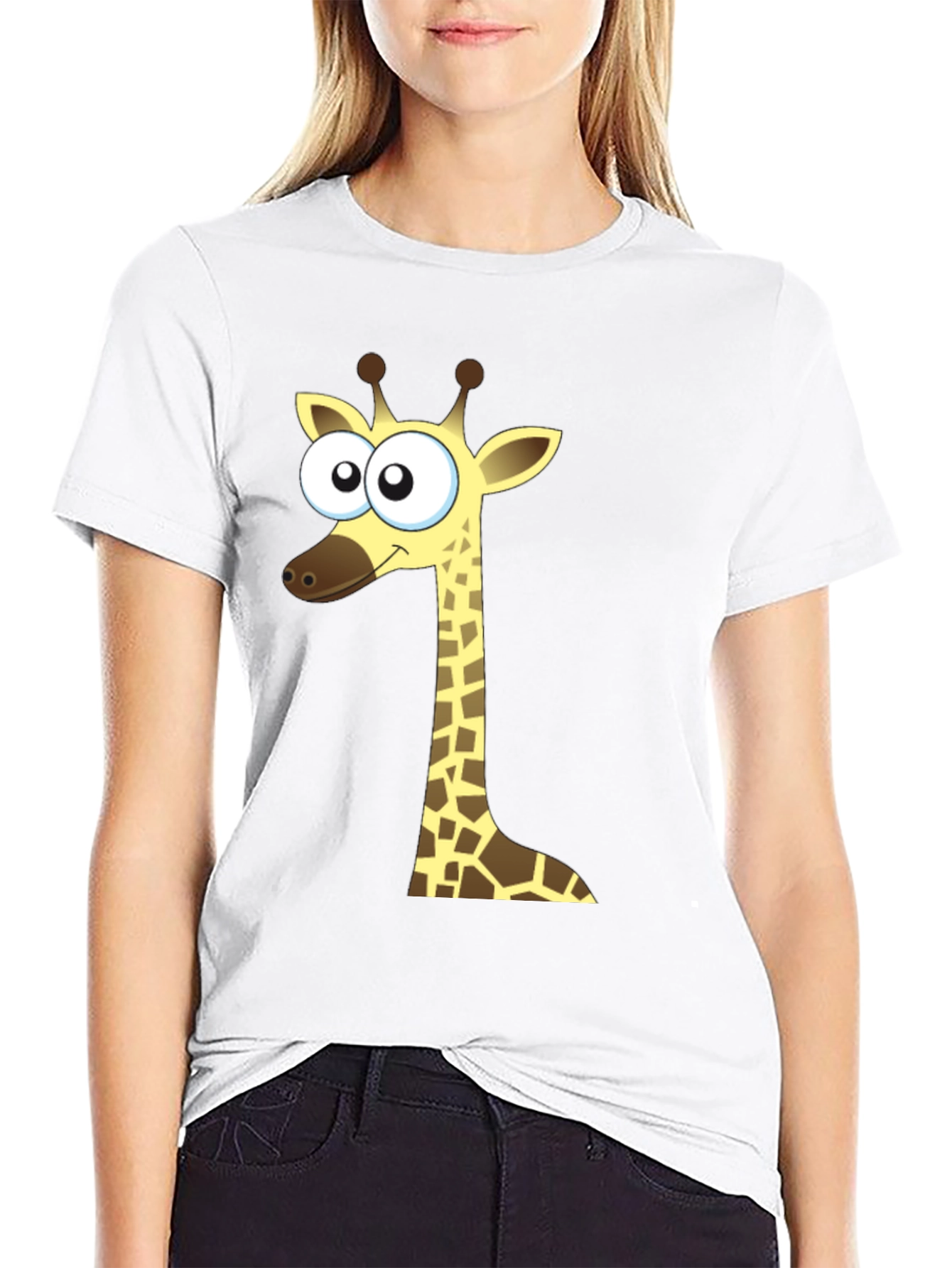 Cartoon Giraffe Black T-Shirt