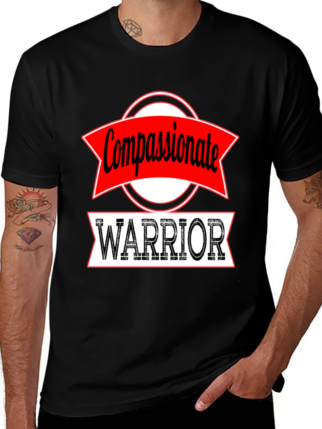 Compassionate Warrior Graphic Tee - Black Cotton T-Shirt