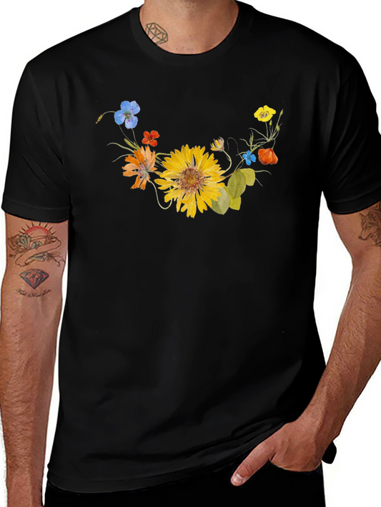 Floral Graphic Tee - Black Cotton T-Shirt