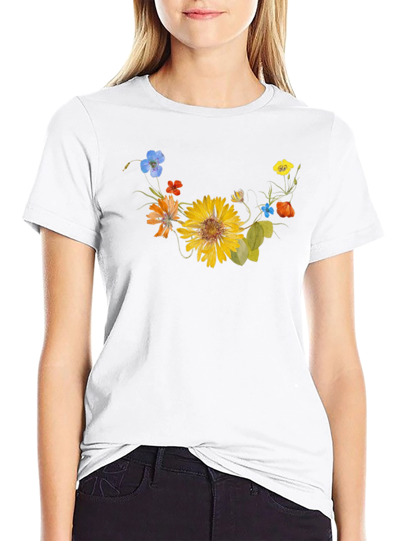 Floral Graphic Tee - Black Cotton T-Shirt
