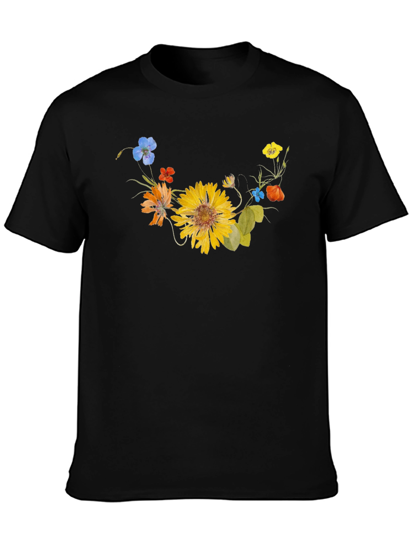 Floral Graphic Tee - Black Cotton T-Shirt
