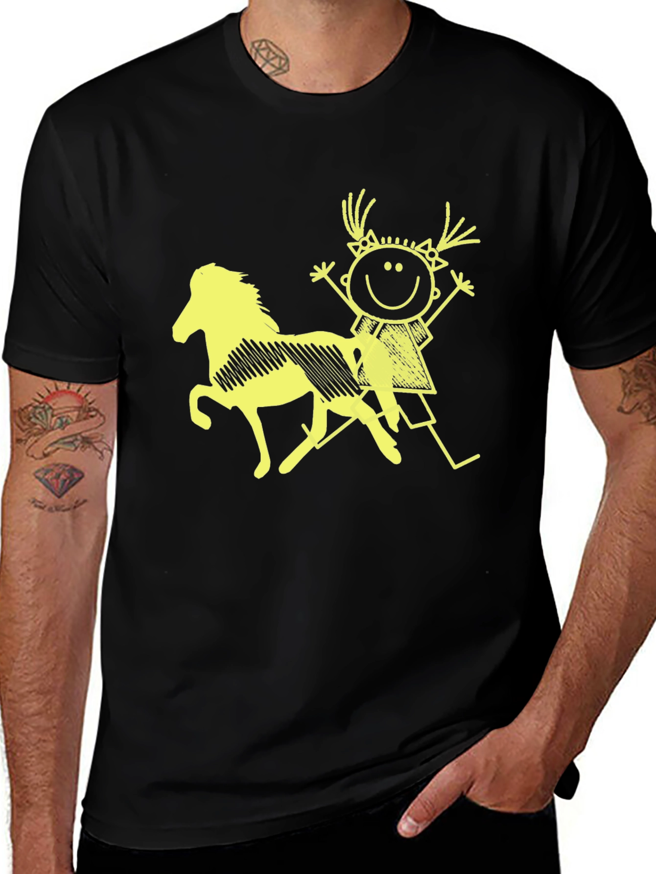 Black Tee w/ Girl Riding Horse Graphic