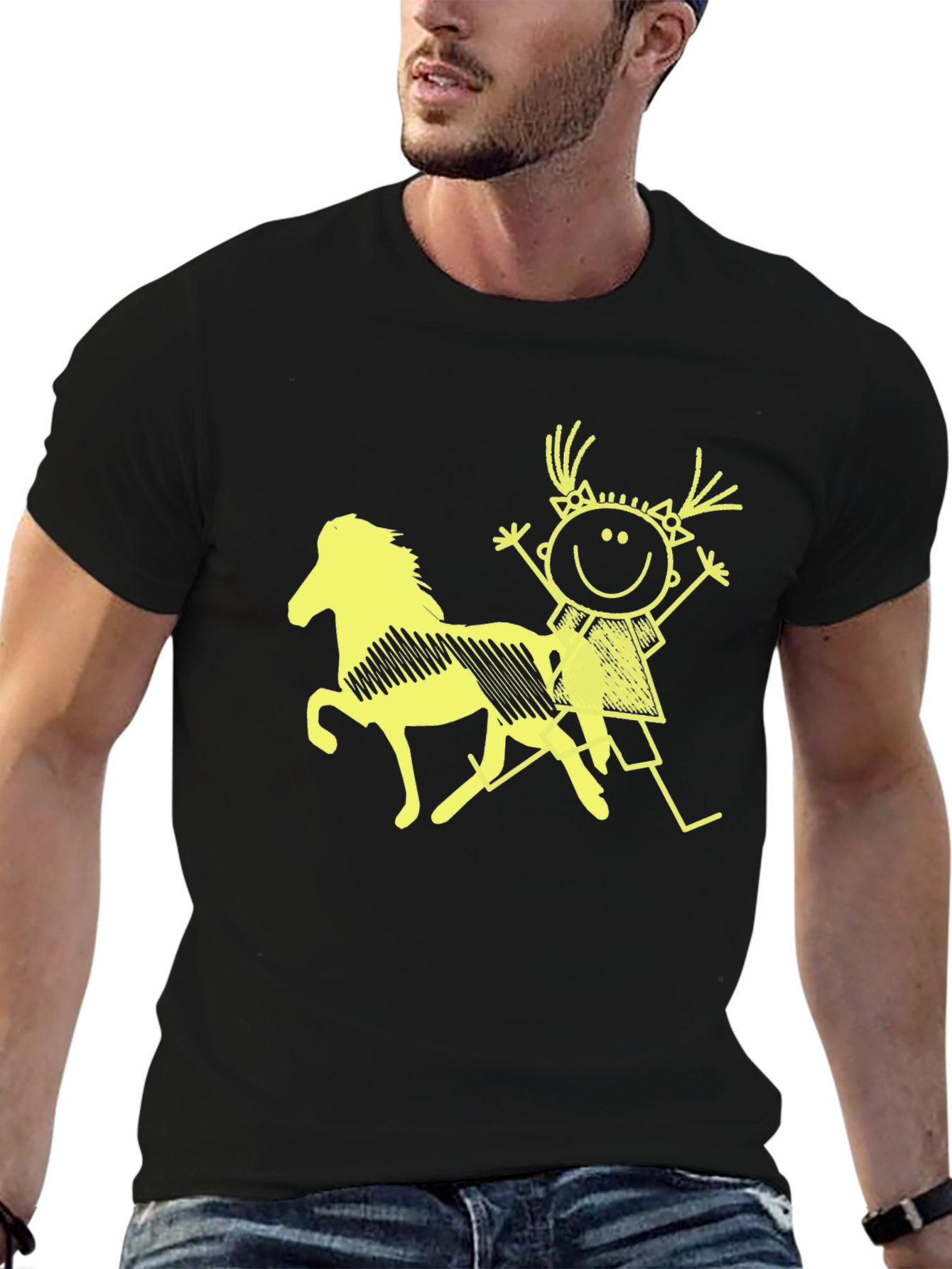 Black Tee w/ Girl Riding Horse Graphic