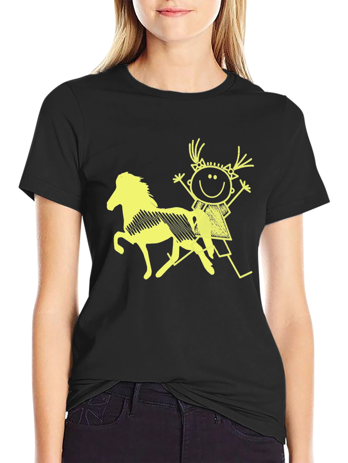 Black Tee w/ Girl Riding Horse Graphic