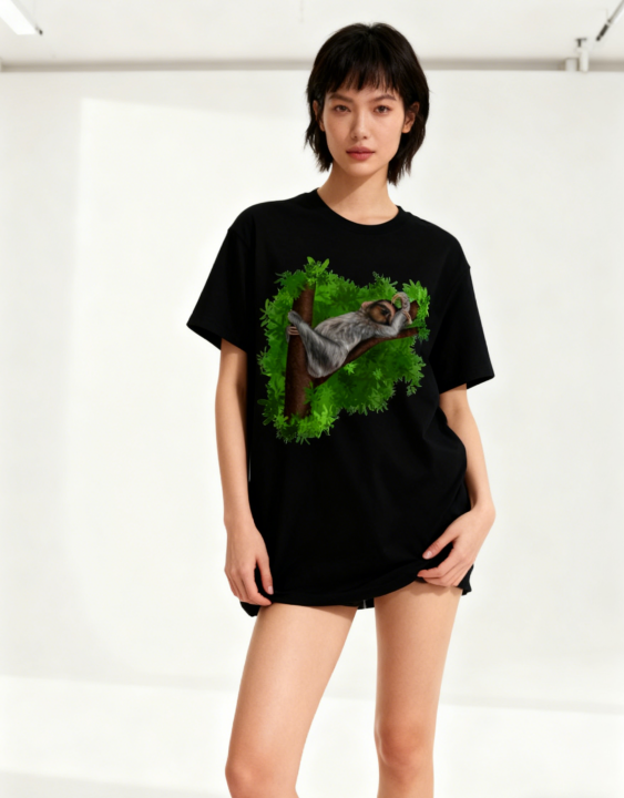 Men's Sloth in Jungle Nature Graphic Print T-Shirt, 1 pcs 190g 100% Pure Cotton Casual Short-Sleeve T-Shirt