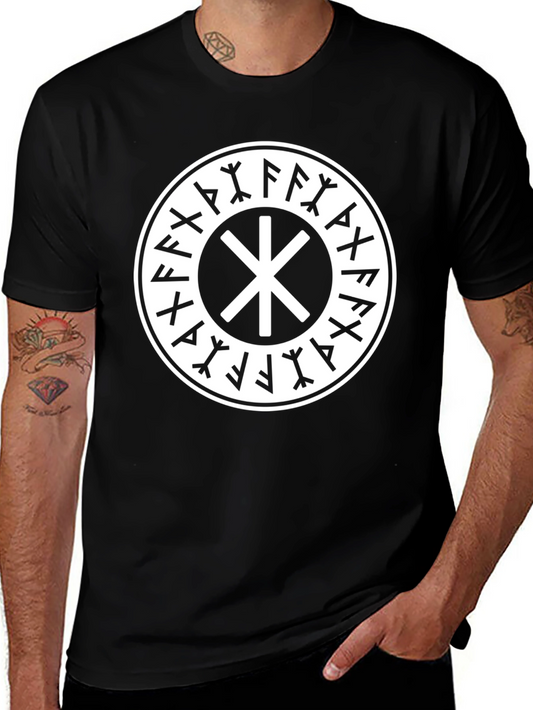 Black T-Shirt with Valknut Circle Design
