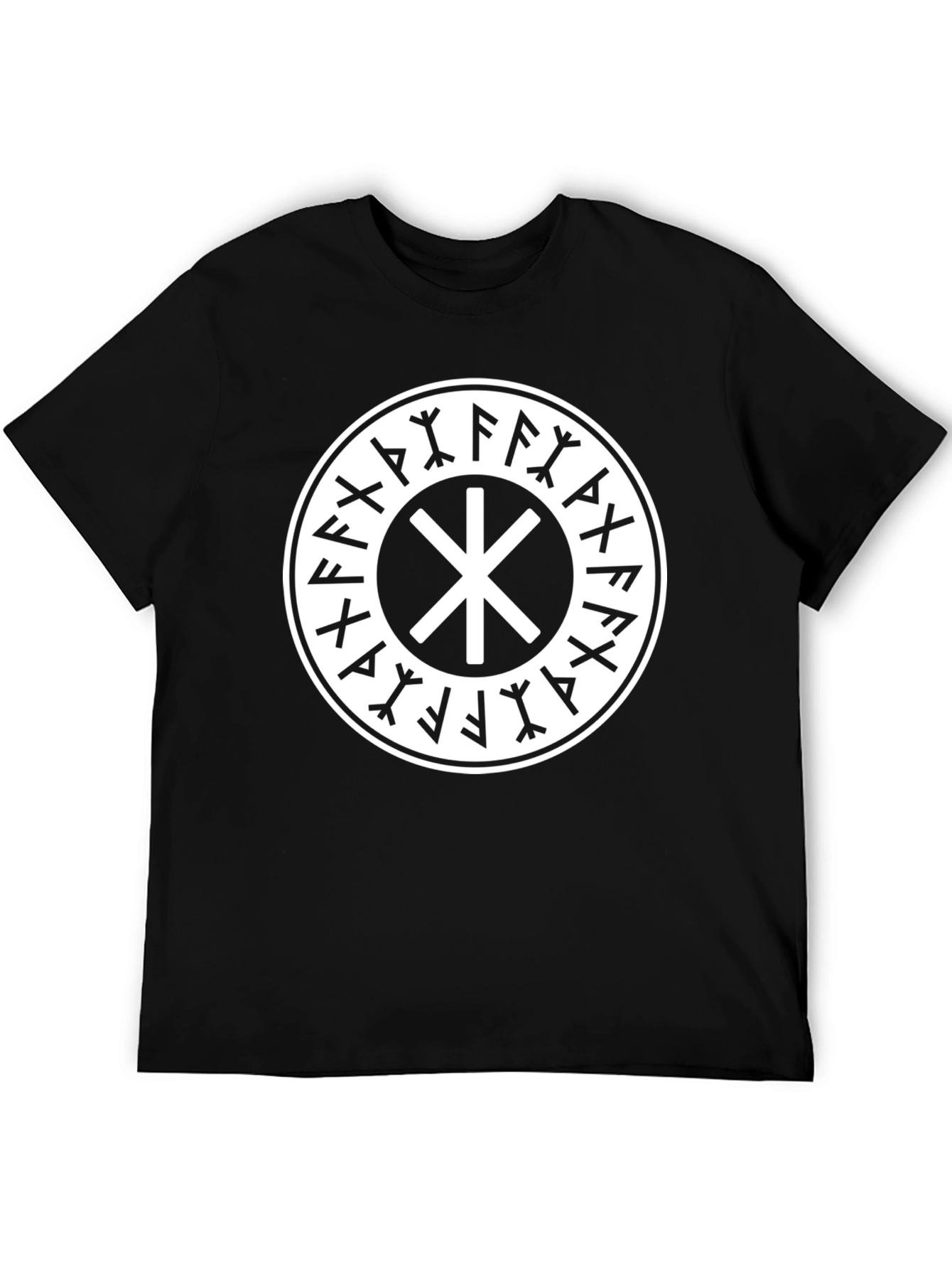 Black T-Shirt with Valknut Circle Design