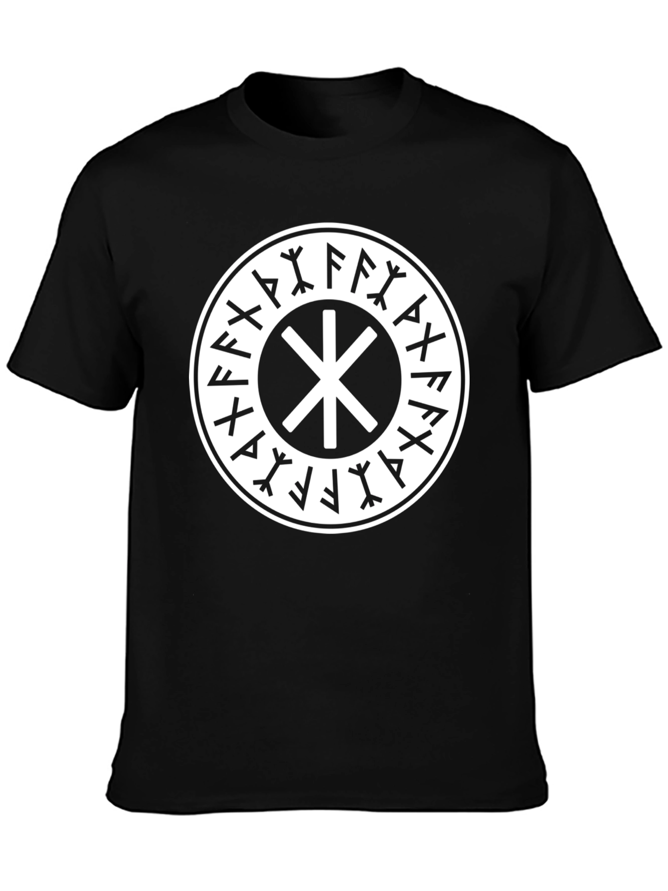 Black T-Shirt with Valknut Circle Design