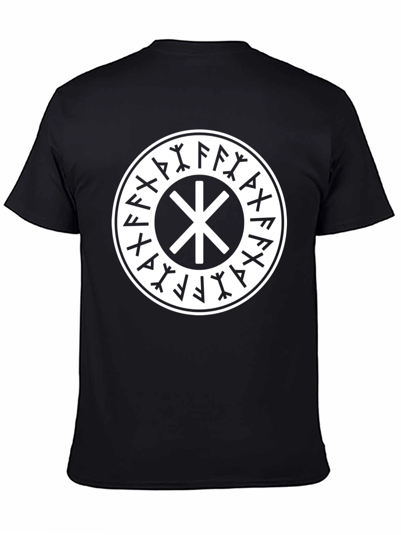 Black T-Shirt with Valknut Circle Design