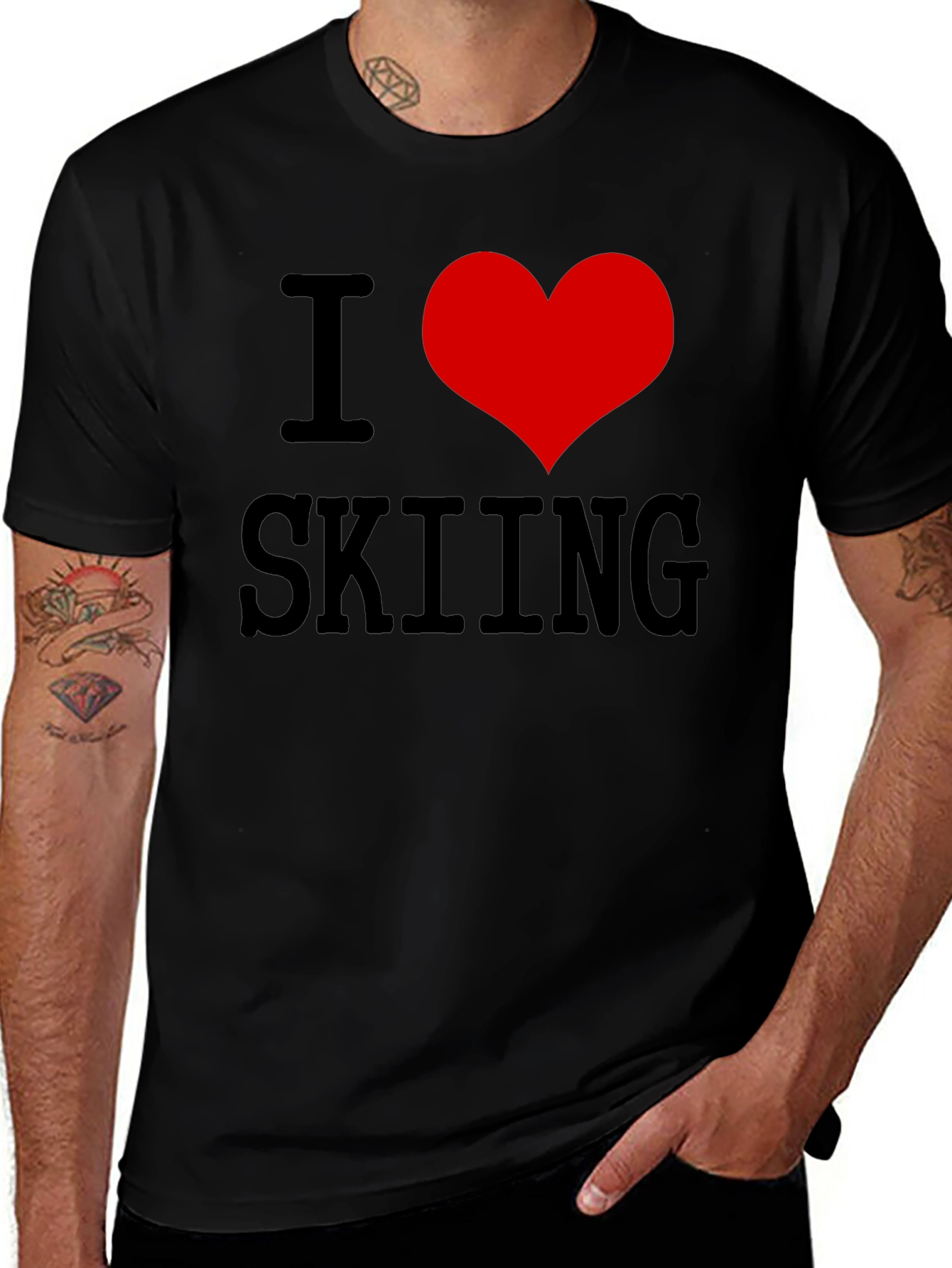I Heart Skiing T-Shirt - Black Cotton Tee