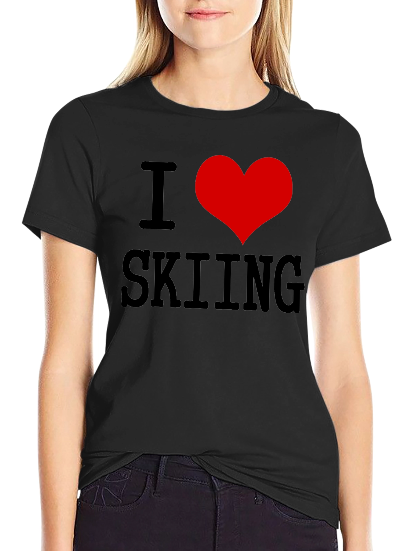 I Heart Skiing T-Shirt - Black Cotton Tee