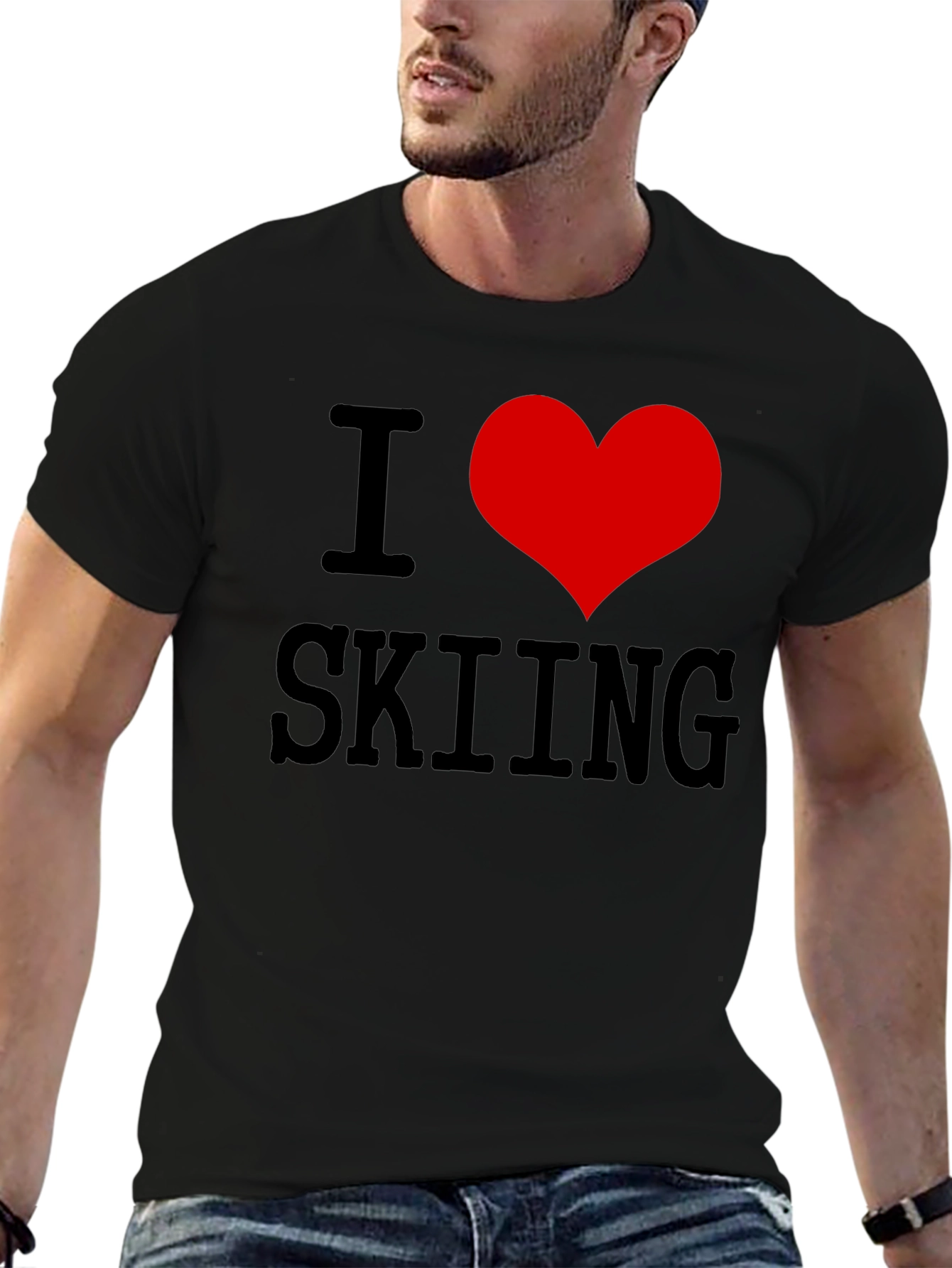 I Heart Skiing T-Shirt - Black Cotton Tee