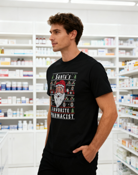 Santa's Favorite Pharmacist Christmas T-Shirt - 100% Cotton, Festive Tee for Holiday & Professional Occasions