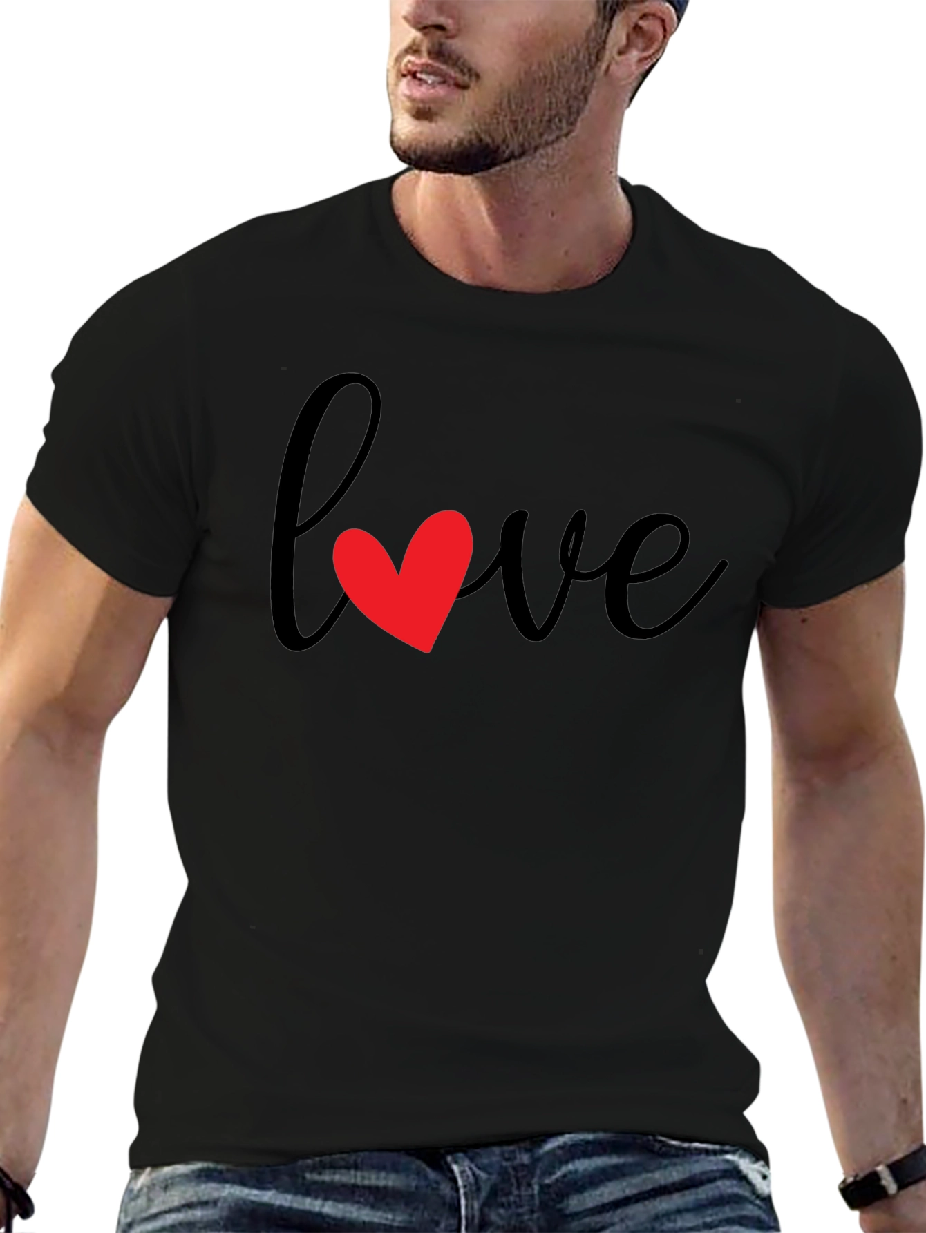 Love Heart Graphic Black T-Shirt