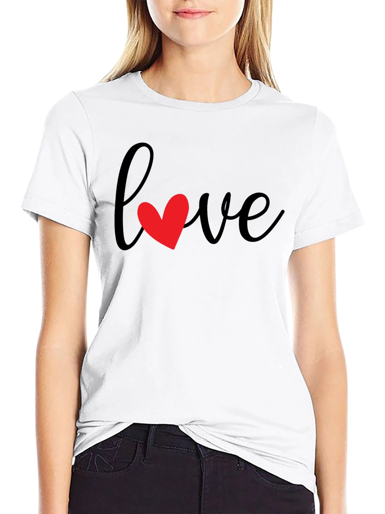Love Heart Graphic Black T-Shirt
