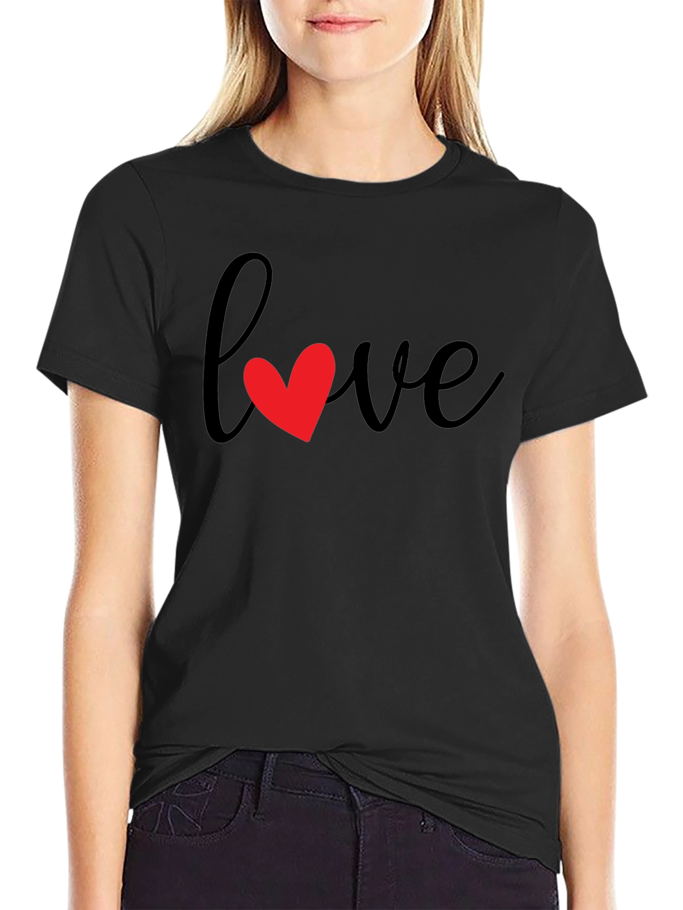 Love Heart Graphic Black T-Shirt