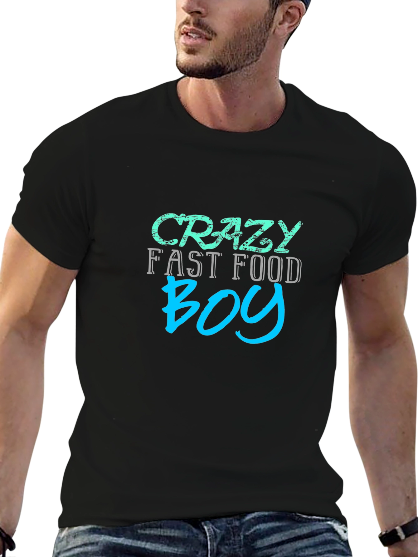Crazy Fast Food Boy Black Graphic Tee