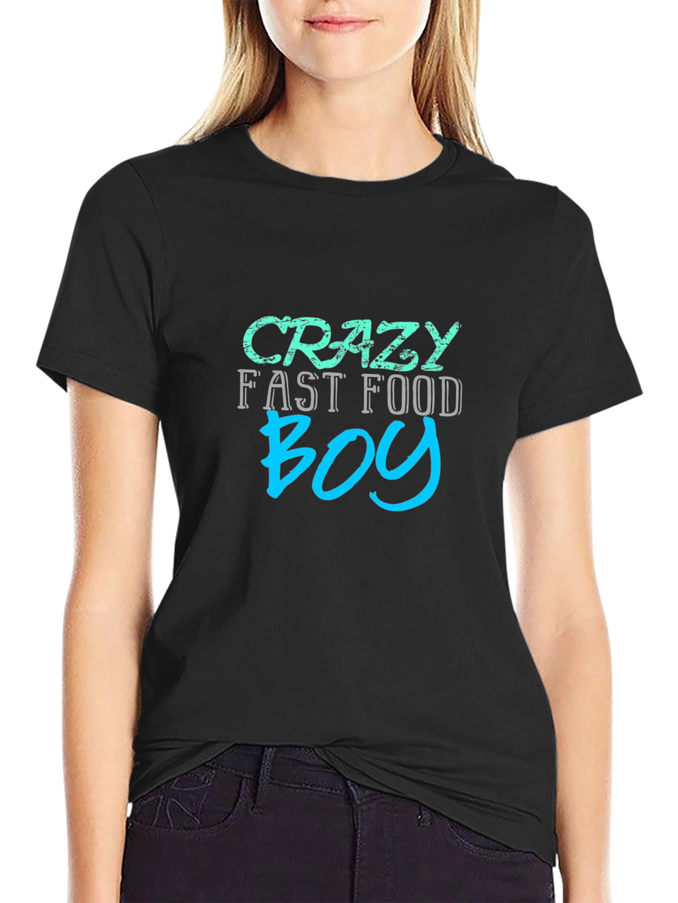 Crazy Fast Food Boy Black Graphic Tee
