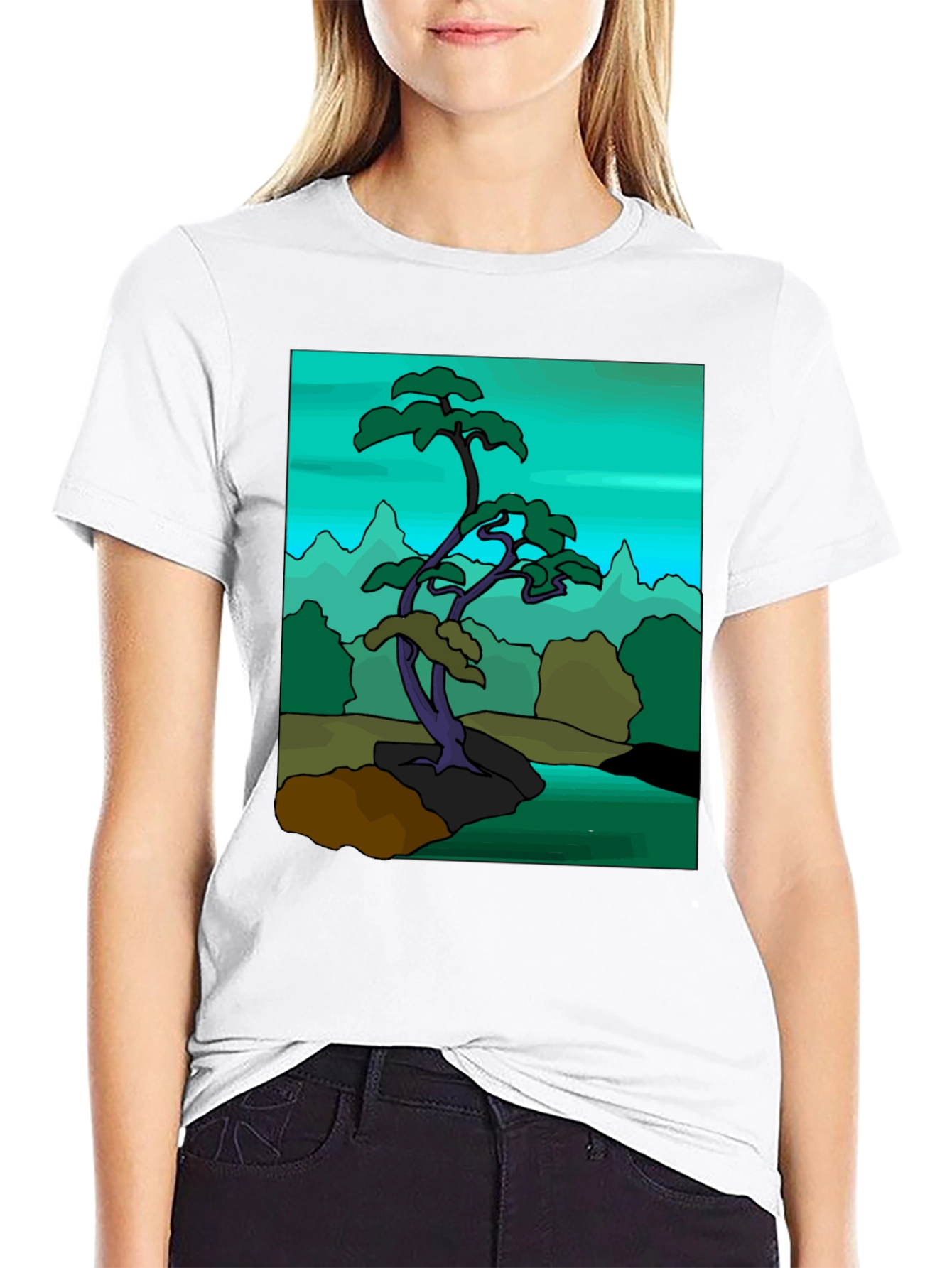 Artistic Bonsai Tree Graphic T-Shirt - Black